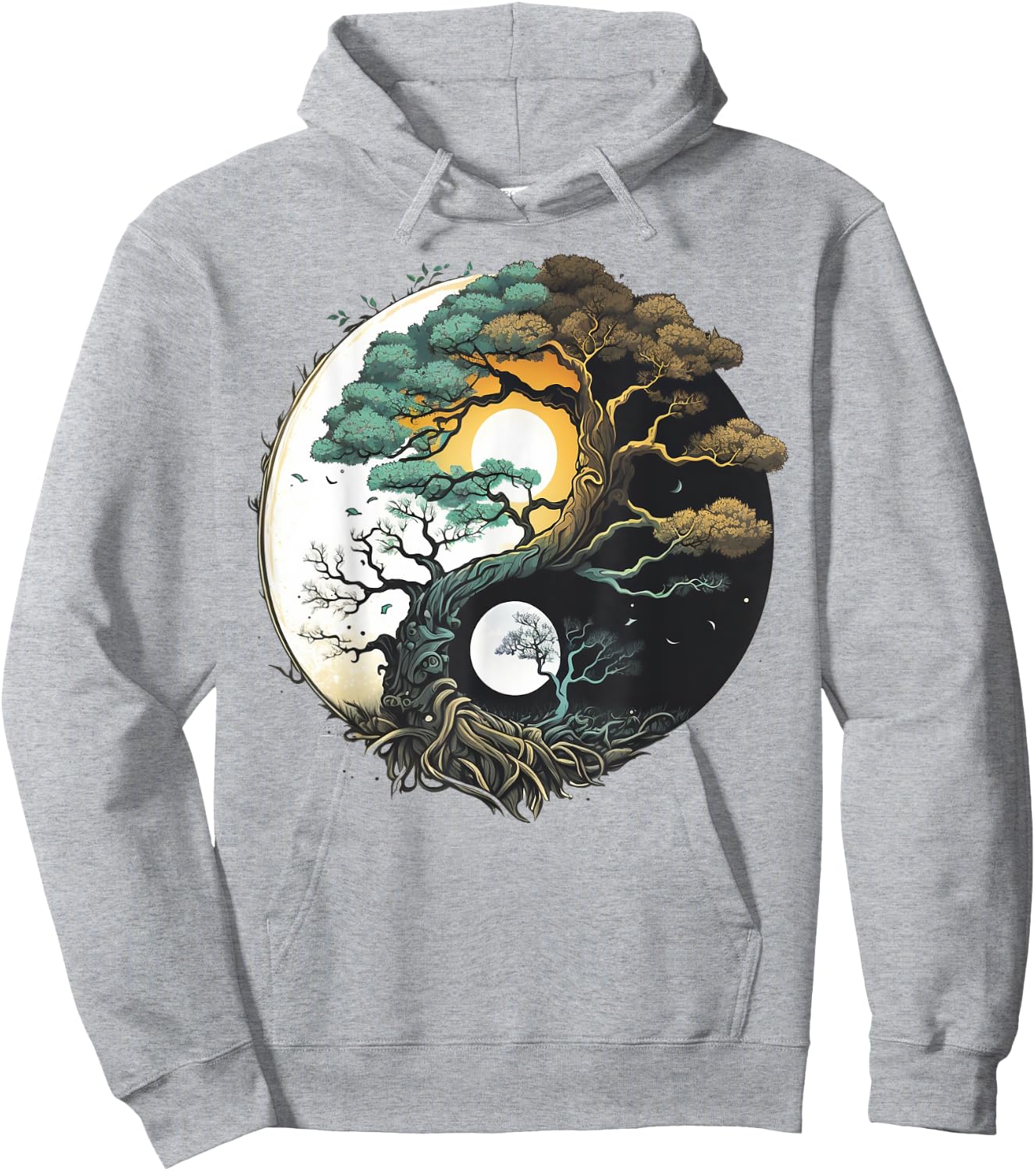 Yin Yang Miniature Tree of Life on Buddhist Bonsai Tree Hoodie - Hoodie | Ash