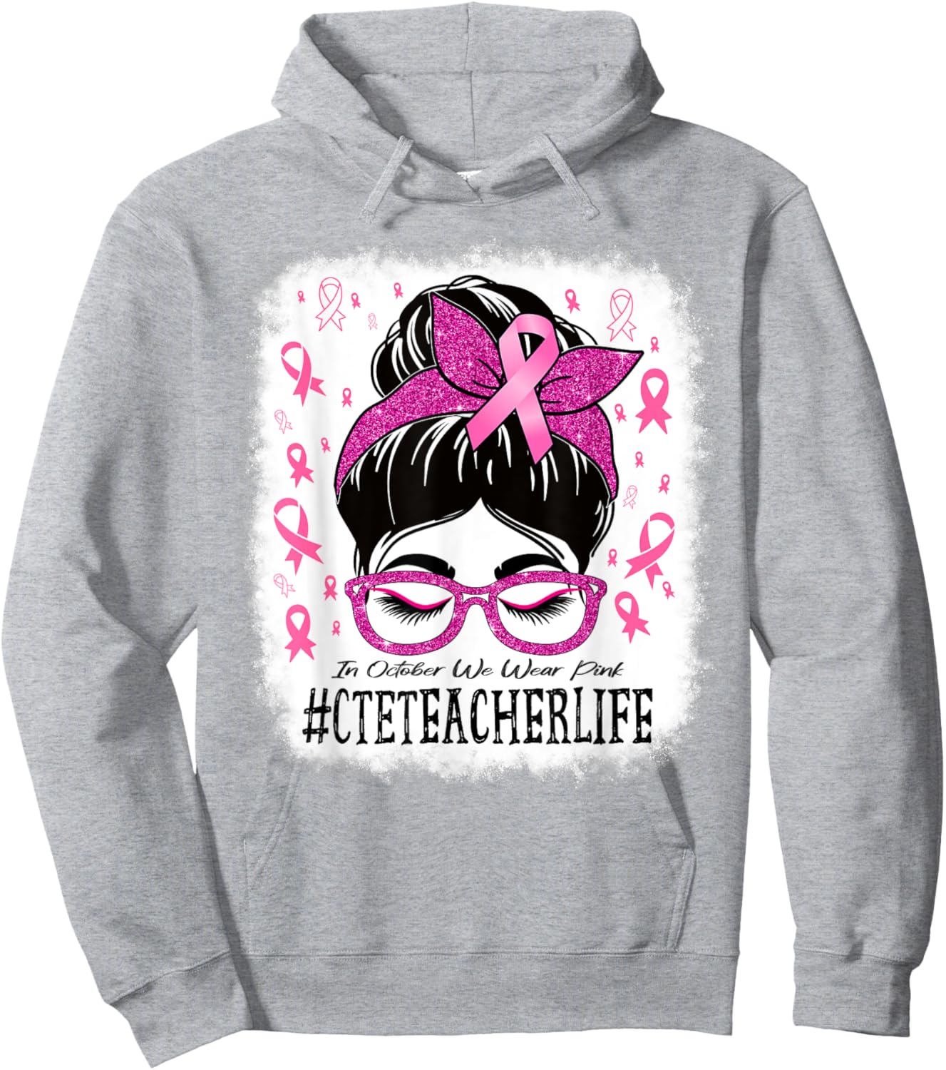 CTE Teacher In October We Wear Pink Breast Cancer Awareness Hoodie - Hoodie | Ash