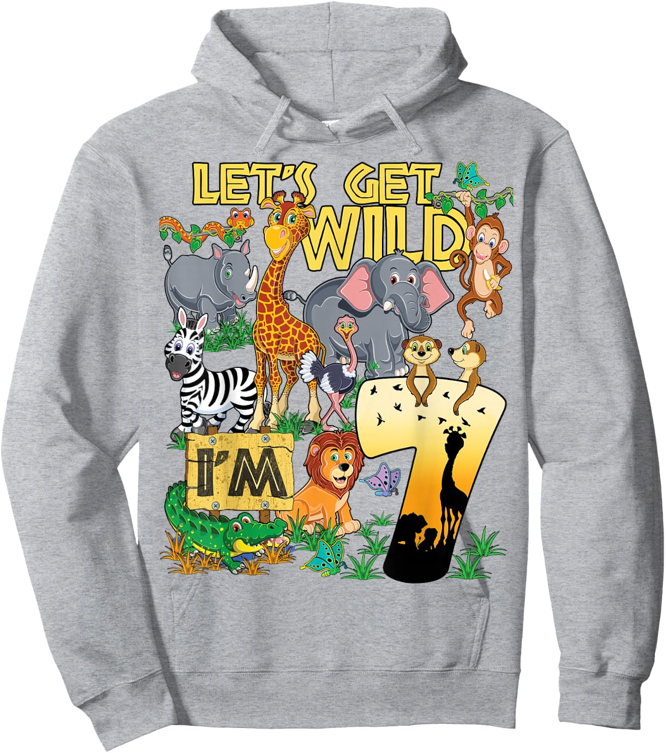 7 Year Old Zoo Safari Birthday Party Lets Get Wild I'm 7 Hoodie - Hoodie | Ash