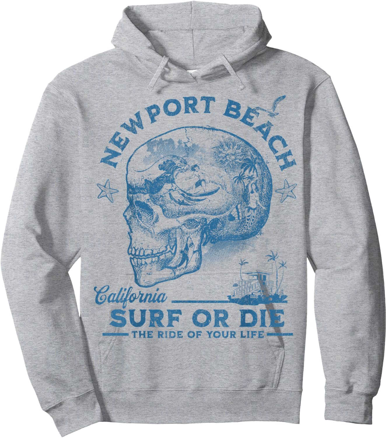 Newport Beach Surfing Girl Pacific Ocean Surf Board Men Boy Hoodie - Hoodie | Ash