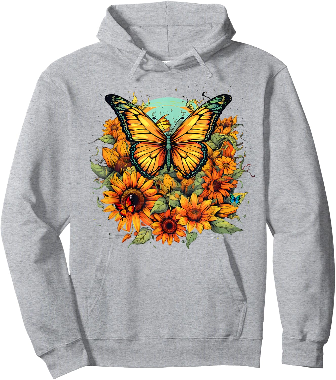 Sunflower Butterflies Design Hoodie - Hoodie | Ash