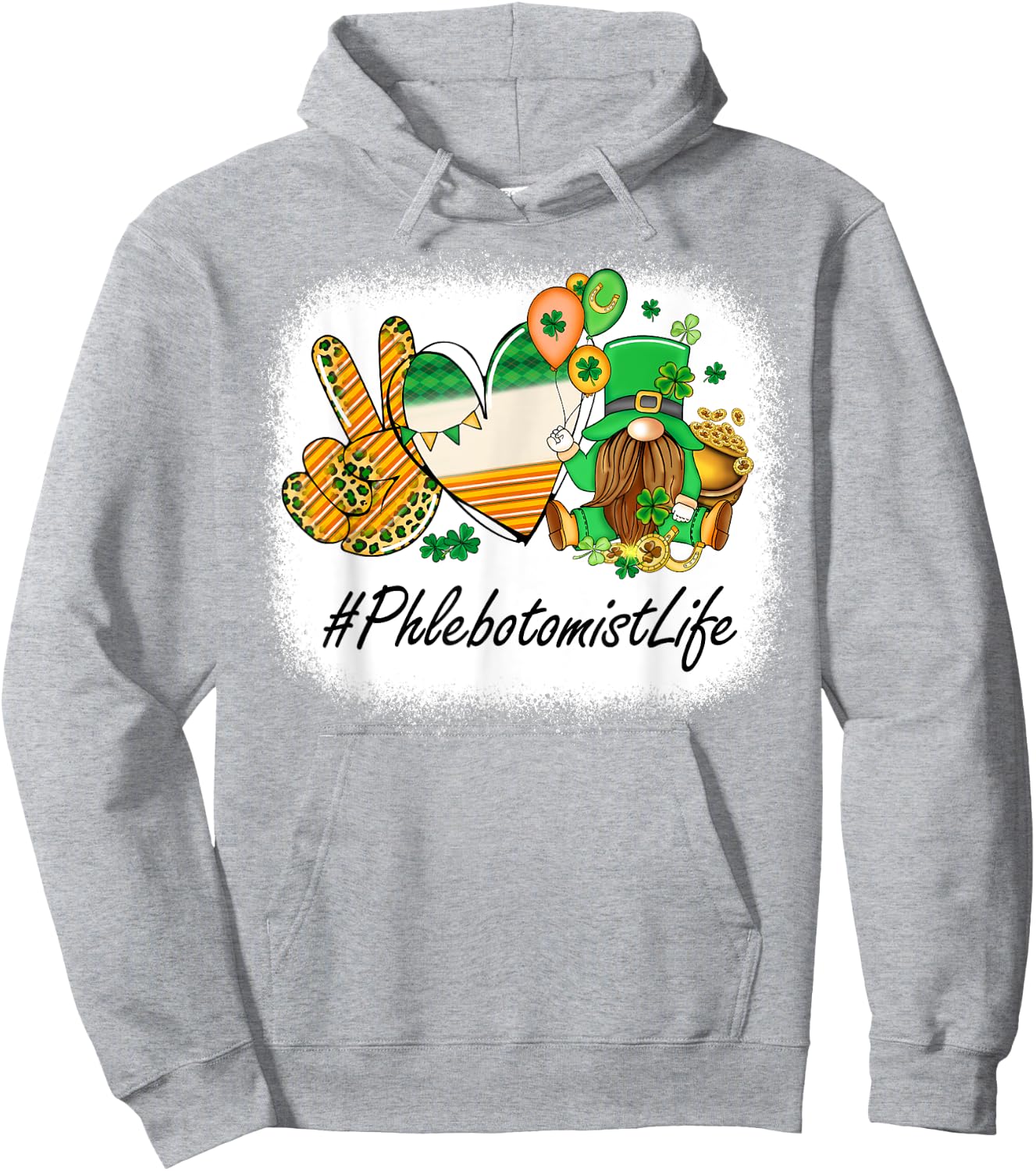 Phlebotomist Peace Love St Patricks Day Women Gnome Hoodie - Hoodie | Ash