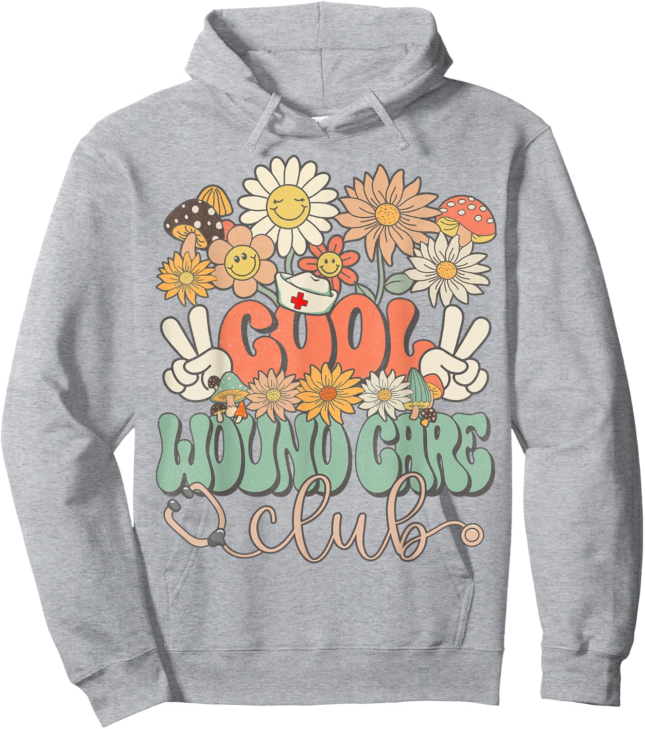 Cool Wound Care Club Floral Hippie Groovy Retro Daisy Nurse Hoodie - Hoodie | Ash