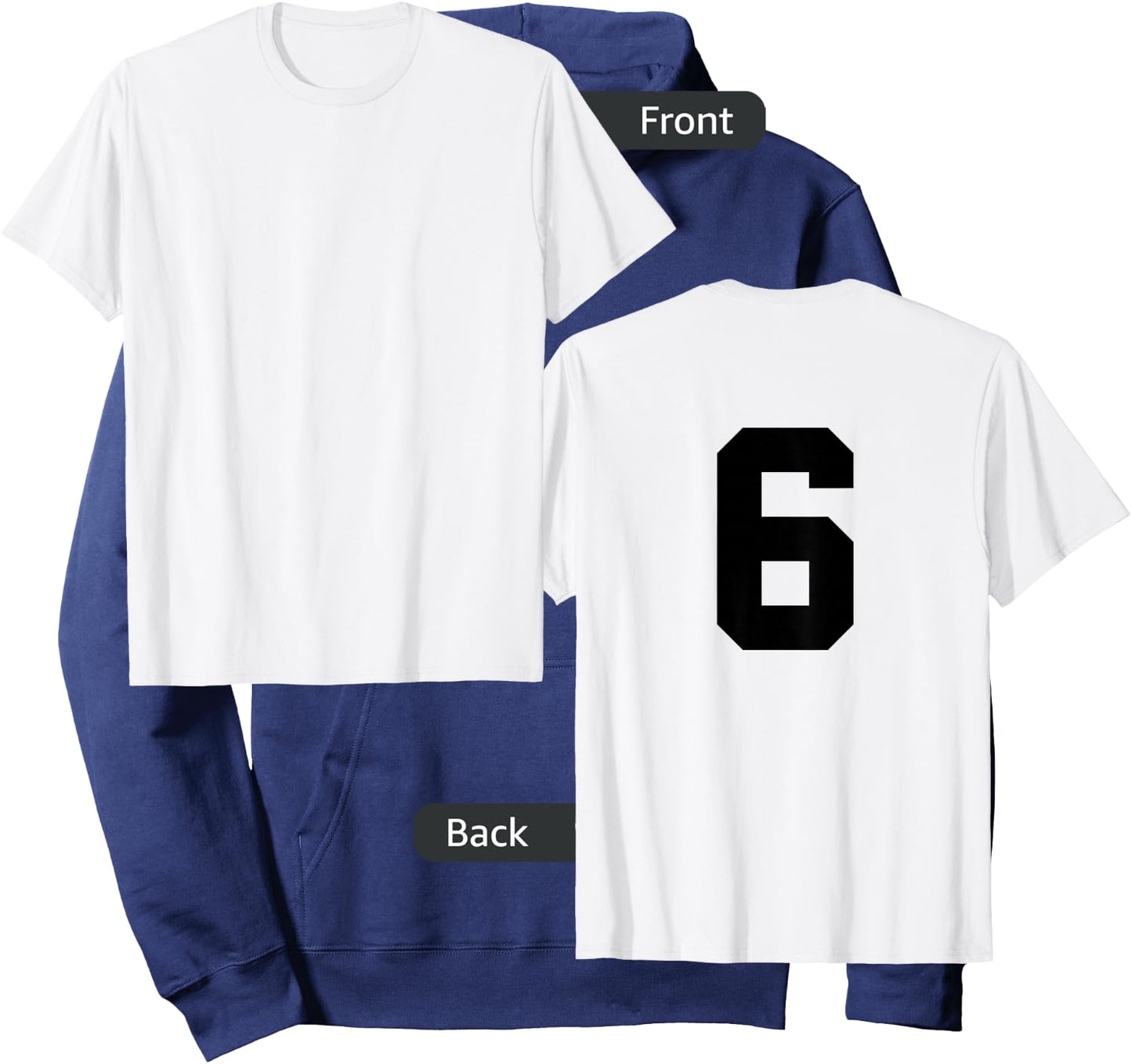 Number 6 (on Back) Sports Team Jersey Number Hoodie - Hoodie | Navy