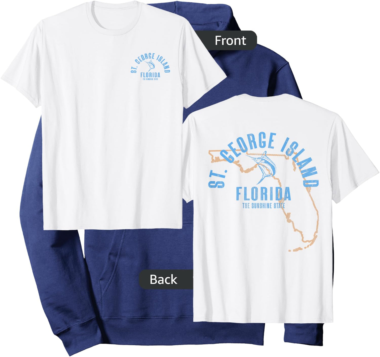 St. George Island Florida FL Vintage Beach Front & Back Hoodie - Hoodie | Navy