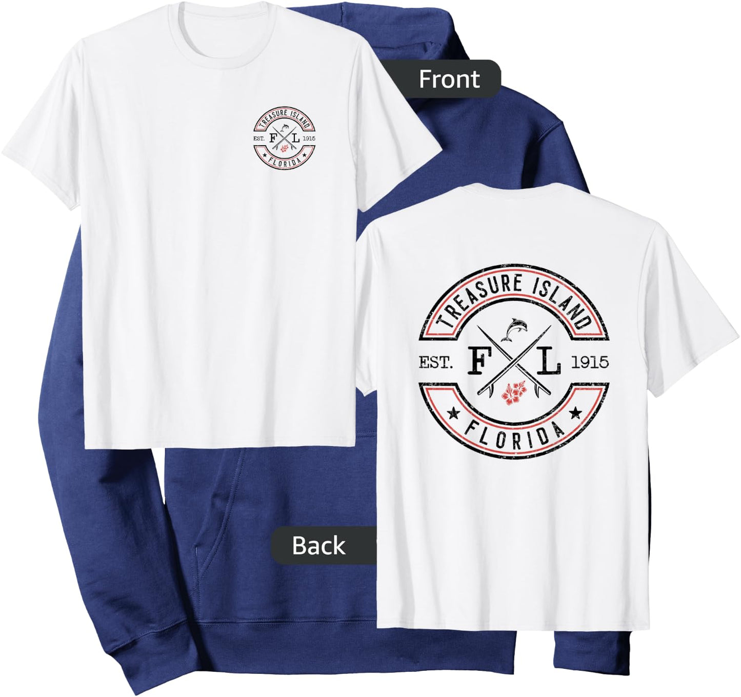 Treasure Island Florida FL Retro Surfer Front & Back Hoodie - Hoodie | Navy
