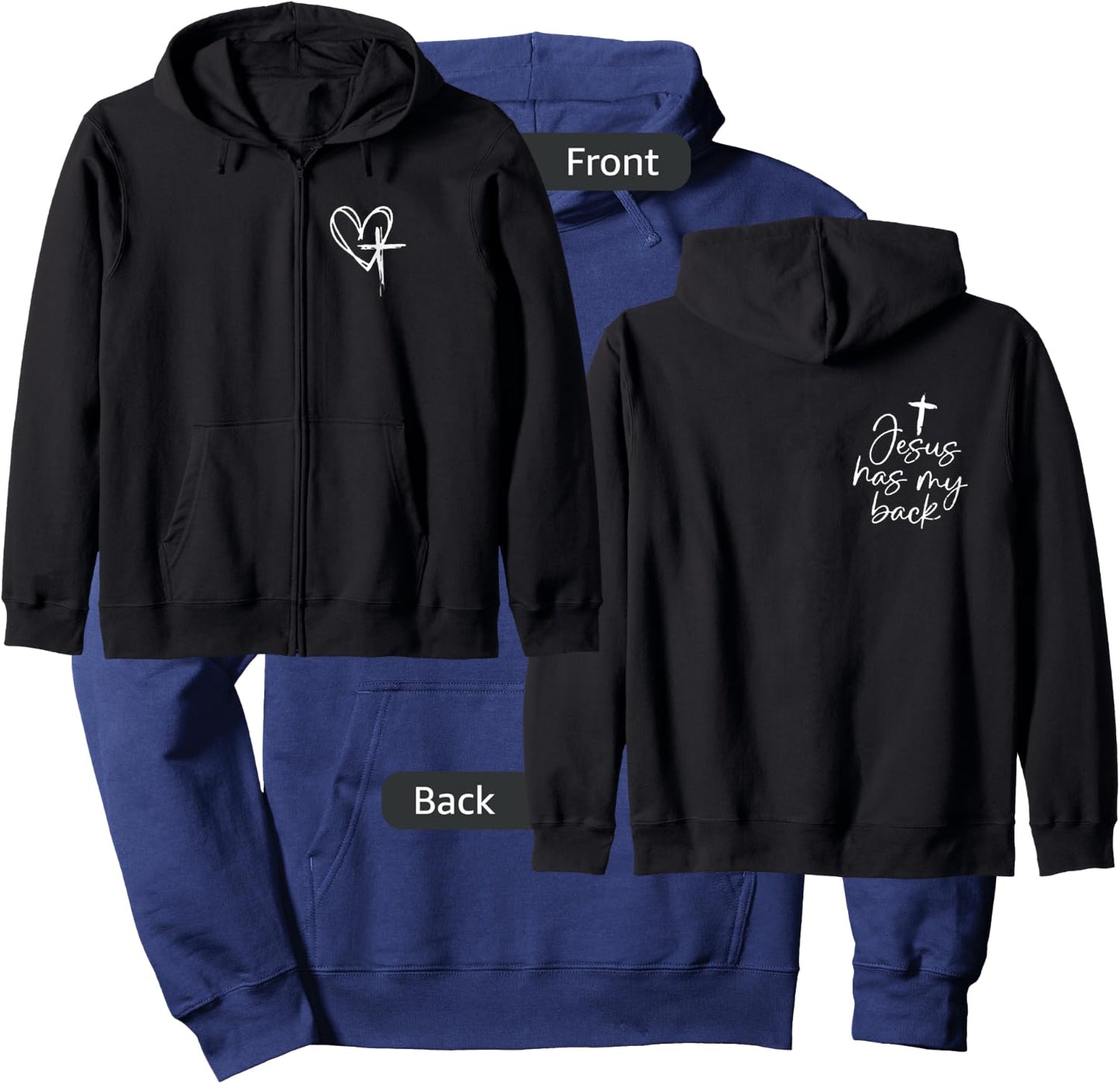 jesus has my back Zip Hoodie - Hoodie | Navy