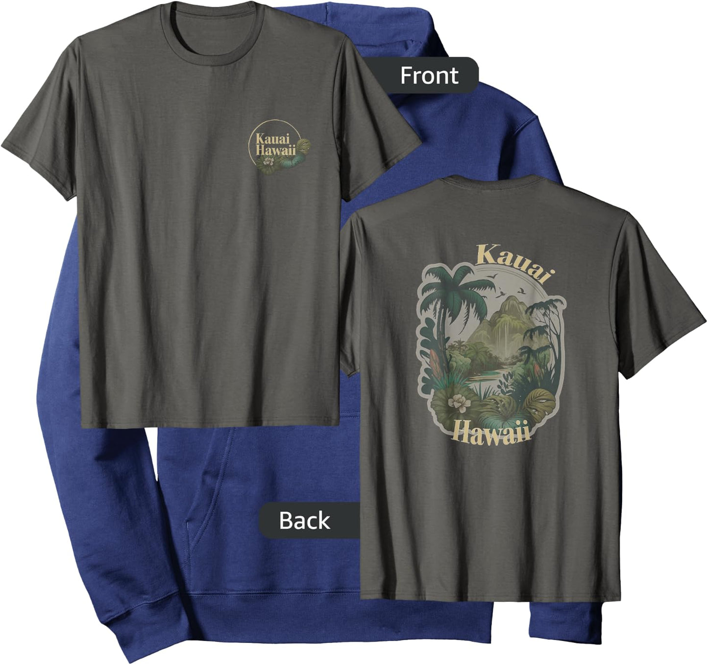 Best Hawaiian Gifts Ideas Kauai Tropical Vintage Hawaiian Women's Grey Classic Fit Short Sleeve Small Hoodie - Hoodie | Navy