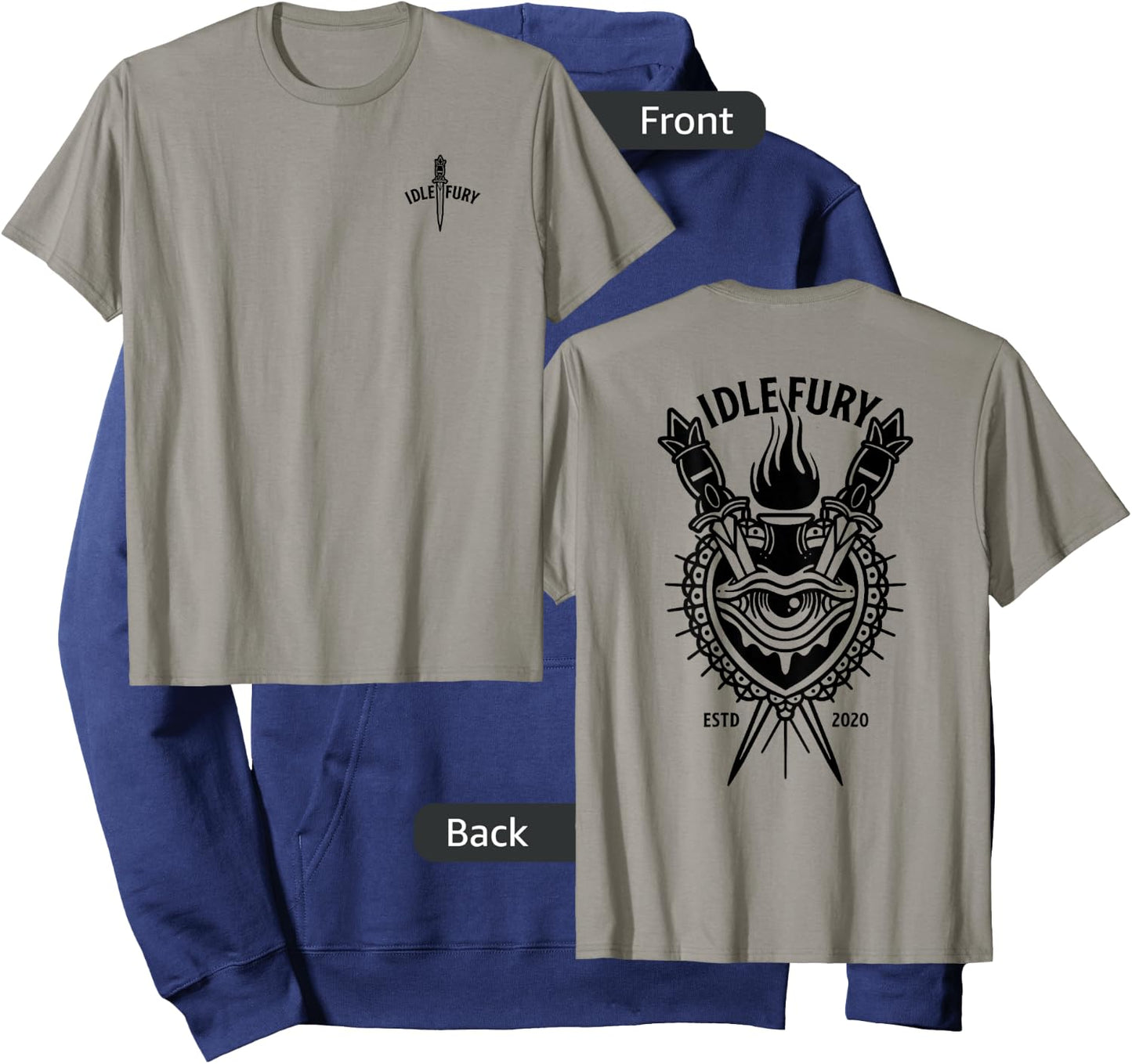 VIEW BACK PRINT Idle Fury Sacred Heart Swords Daggers Tattoo Hoodie - Hoodie | Navy