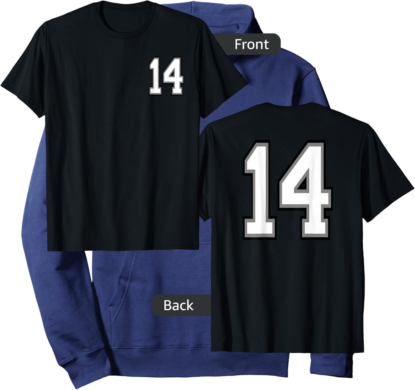 Number 14, 14 in Black, White and Gray Hoodie - Hoodie | Navy