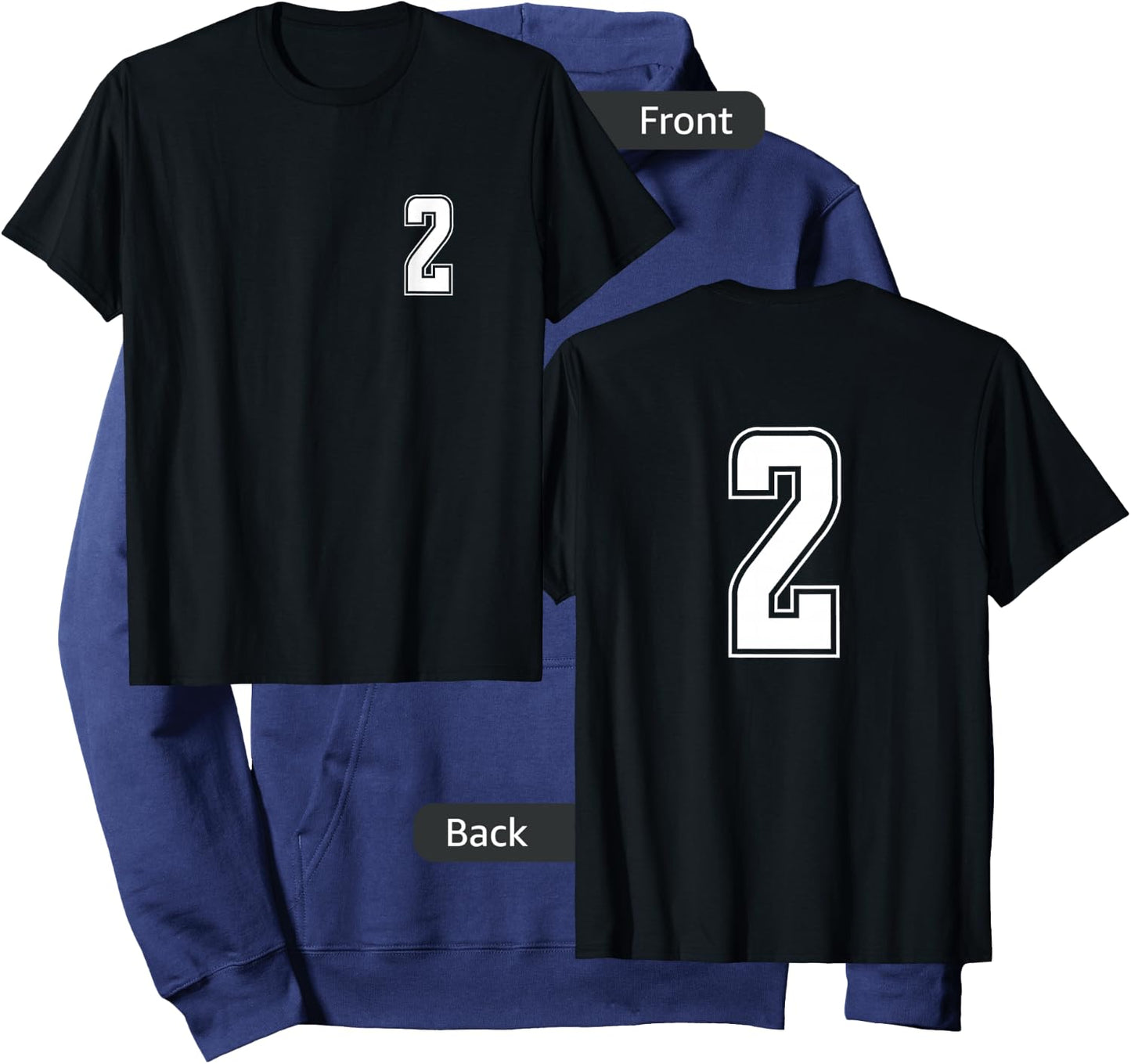 White Number 2 Team Junior Sports Numbered Uniform Hoodie - Hoodie | Navy