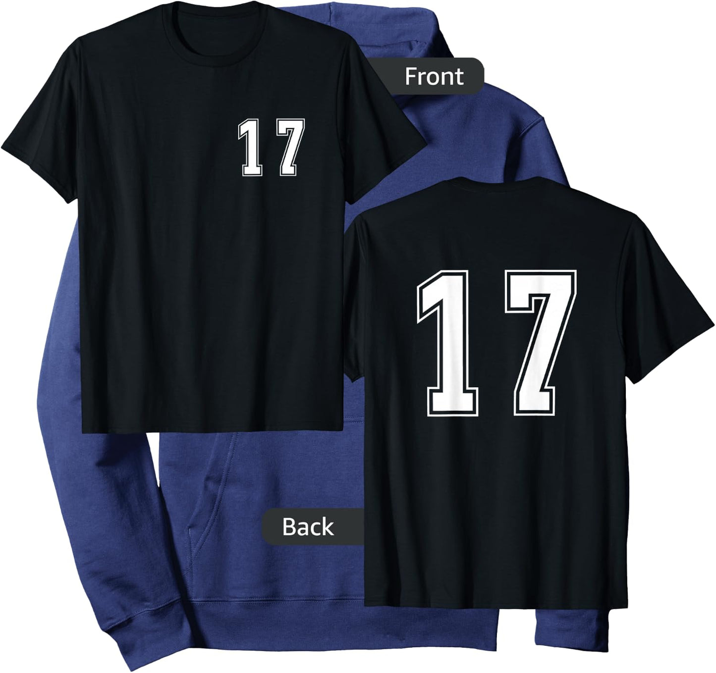 White Number 17 Team Junior Sports Numbered Uniform Hoodie - Hoodie | Navy
