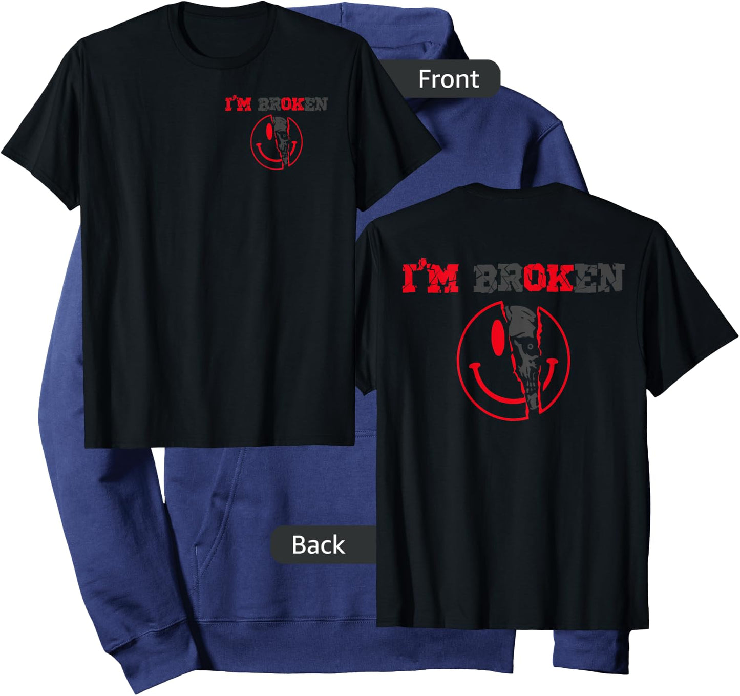 Confused Smile I'm Broken Invisible Illness I'm OK Broken Hoodie - Hoodie | Navy