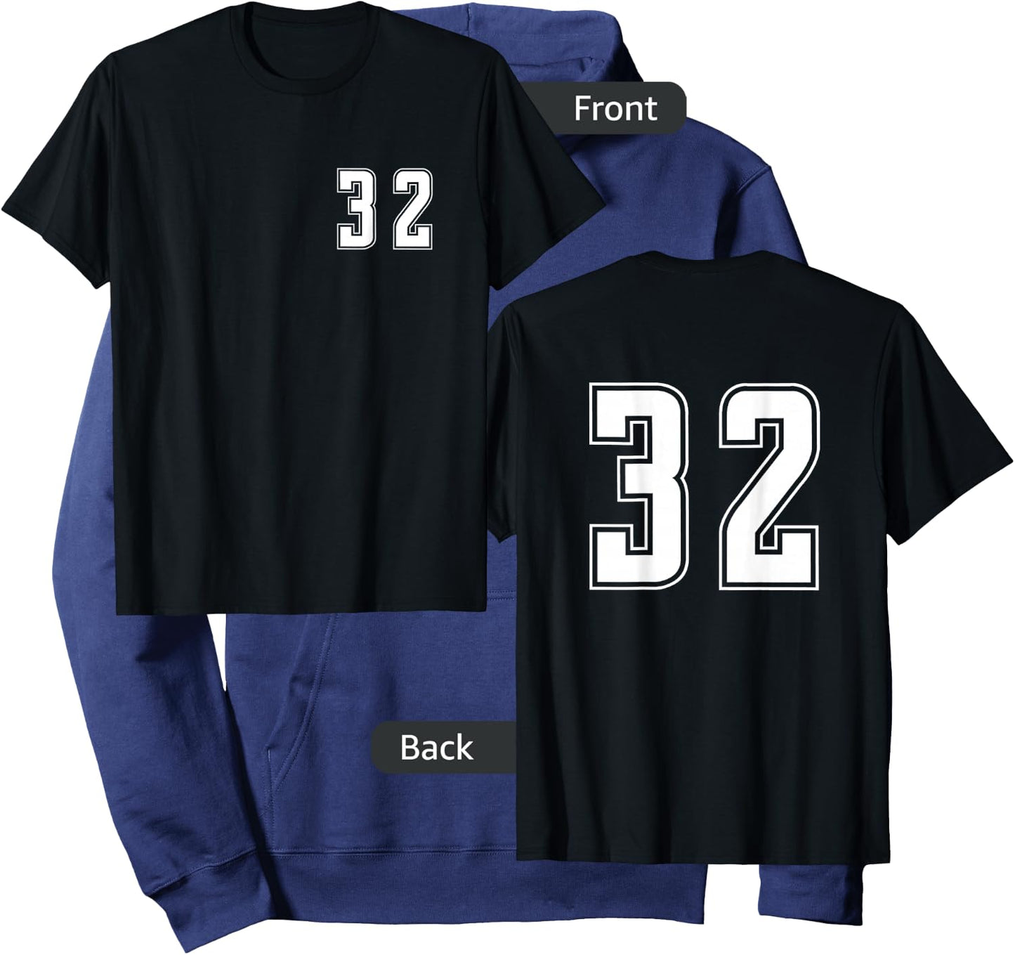 White Number 32 Team Junior Sports Numbered Uniform Hoodie - Hoodie | Navy