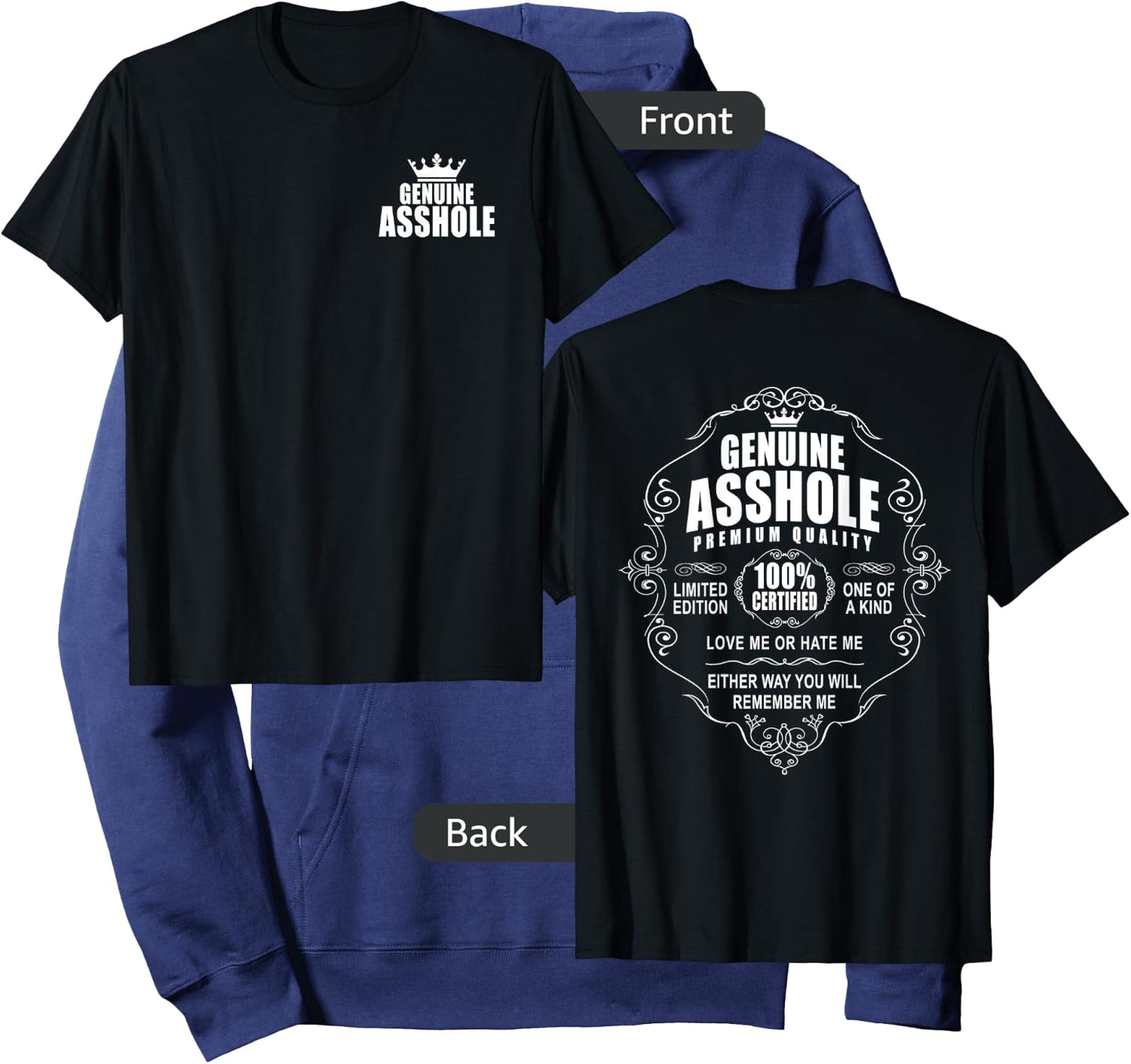 Certified Genuine Asshole 100 % Front Back Design Motorcycle Hoodie - Hoodie | Navy