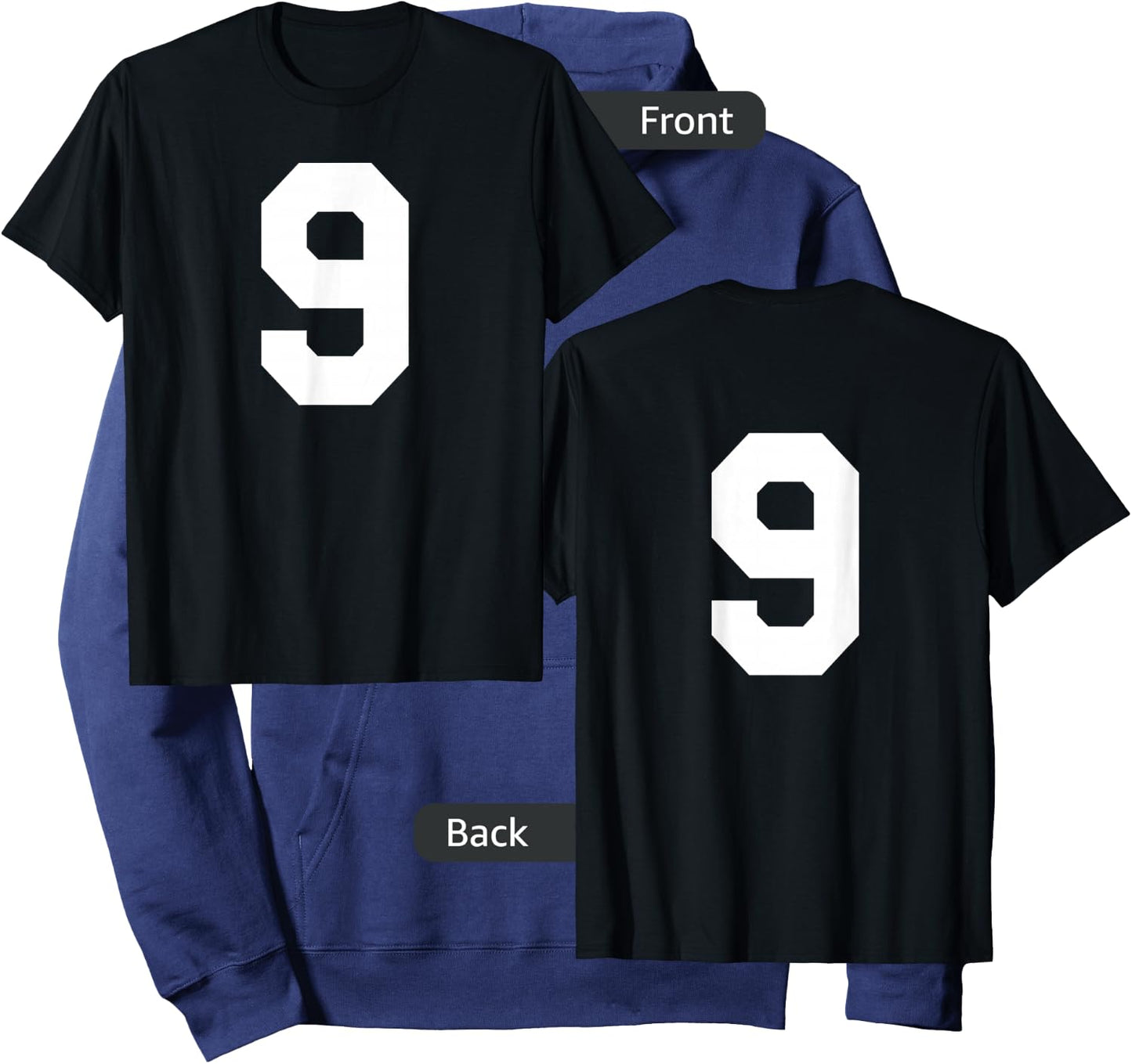 Number 9 Sports Jersey Front and Back Team Player Hoodie - Hoodie | Navy