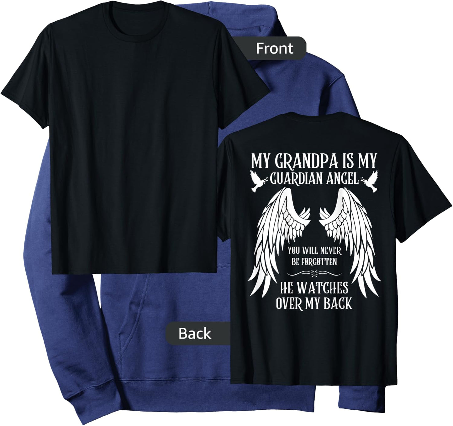 I Miss You Family Love Missing Memories Remember My Grandpa is My Guardian Angel In Heaven Memory Memorial Black Hoodie - Hoodie | Navy