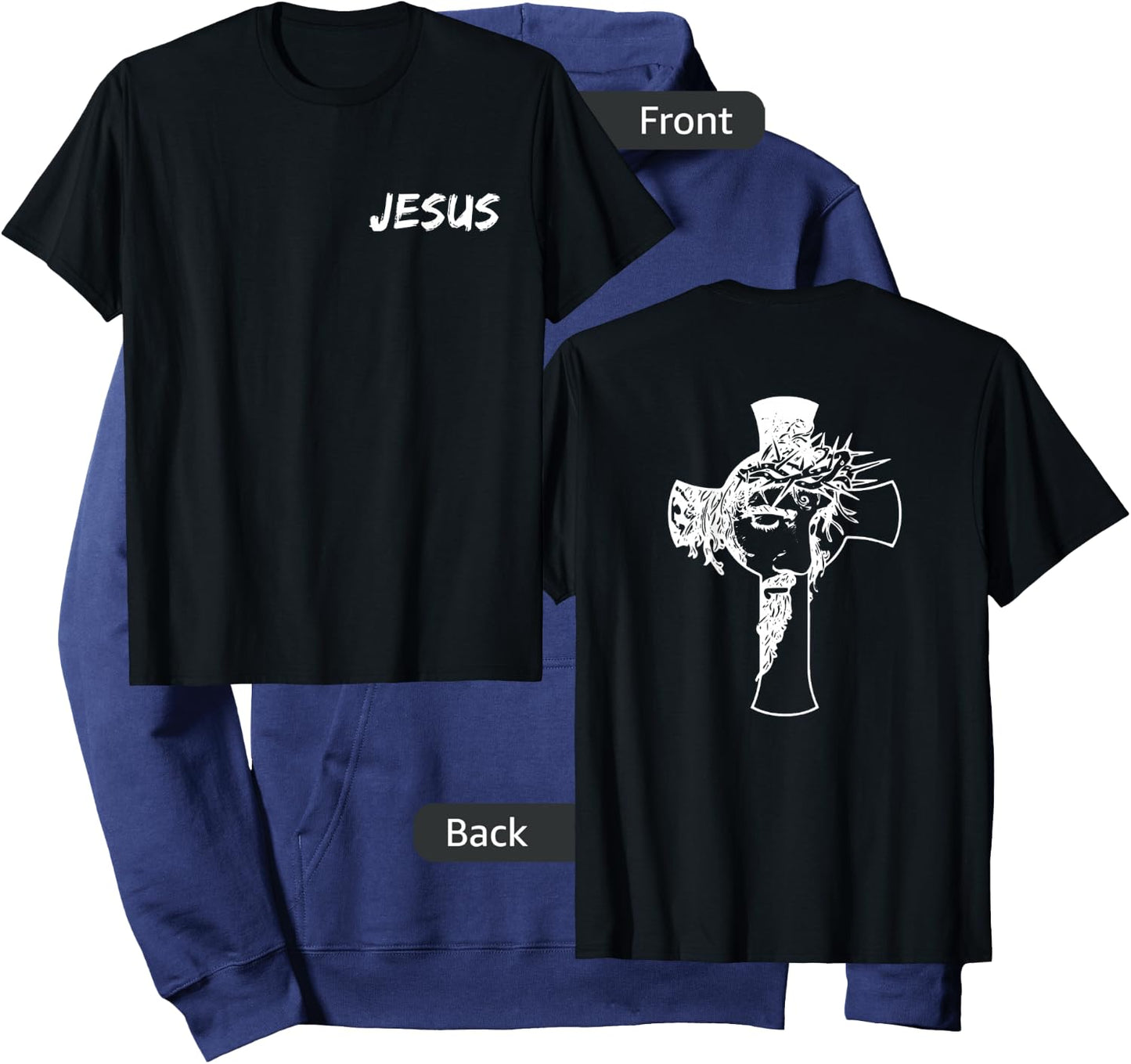 Jesus with Picture of Cross on Back Front and Back Design Hoodie - Hoodie | Navy