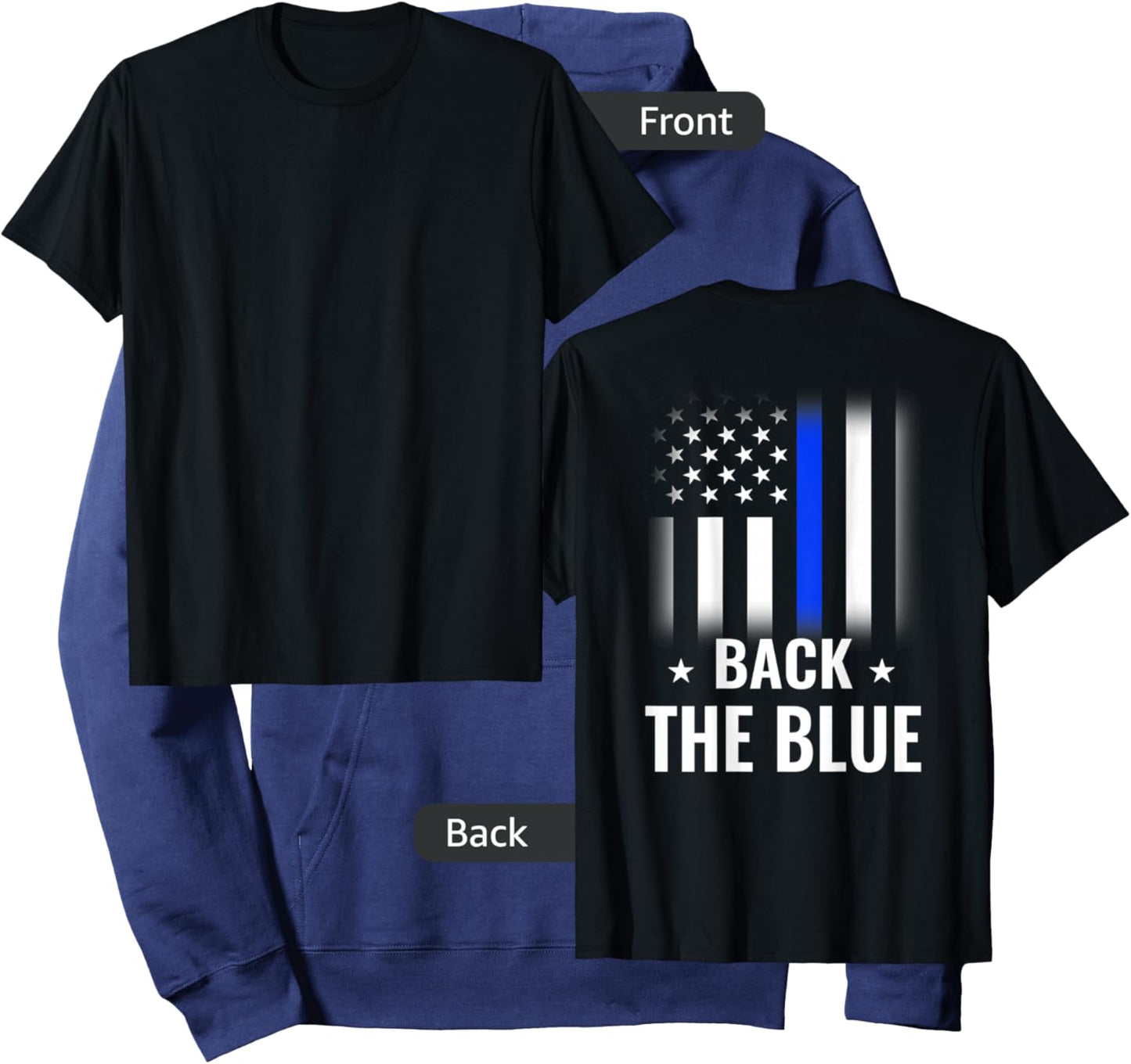 Back The Blue - Printed On Back - Police Flag Hoodie - Hoodie | Navy