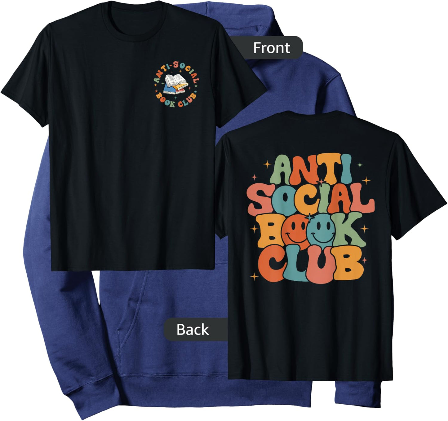 Anti-Social Book Club, Retro Introvert Reader (Front & Back) Hoodie - Hoodie | Navy