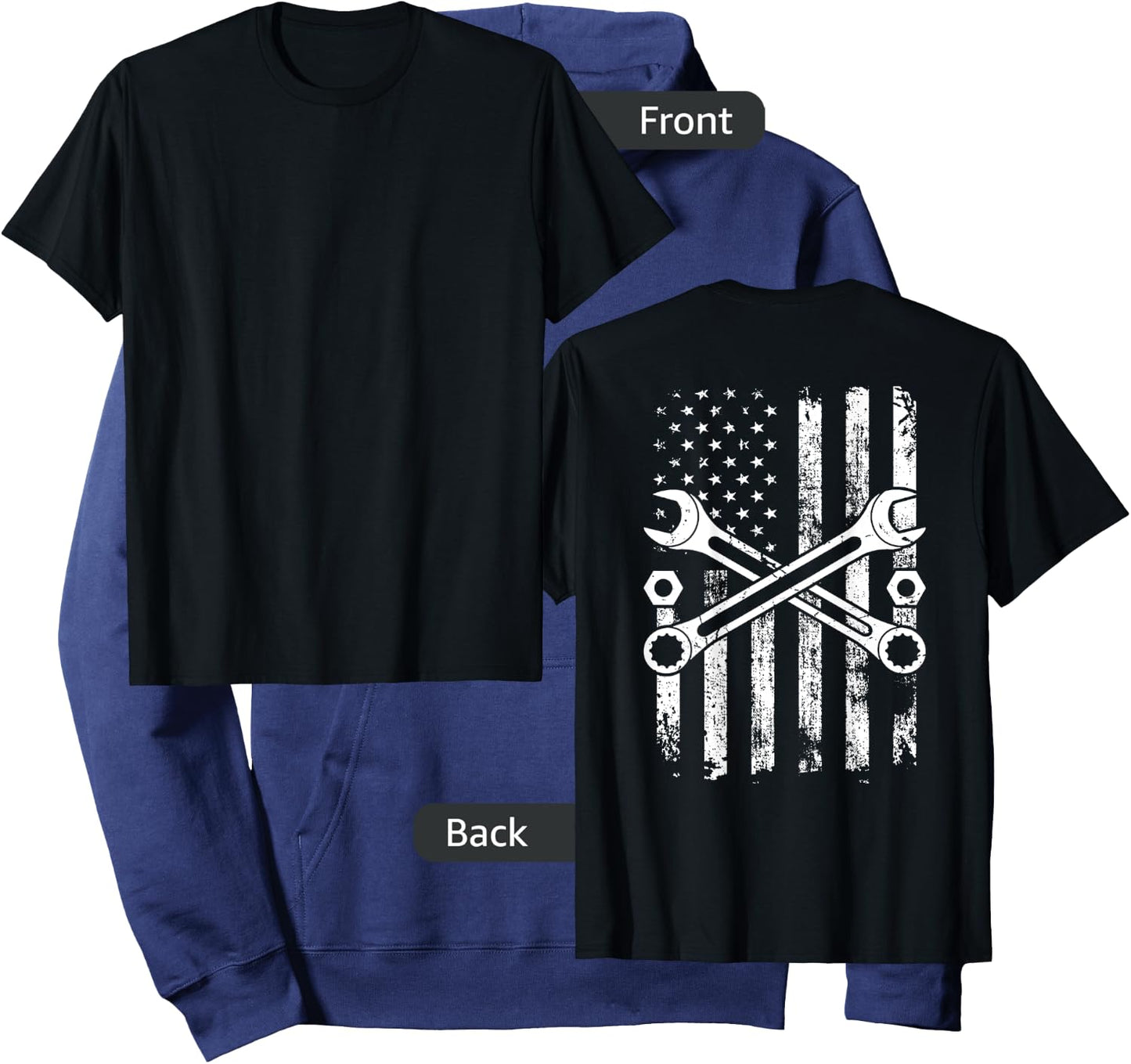 Vintage Wrench Mechanic Repairman USA American Flag Hoodie - Hoodie | Navy