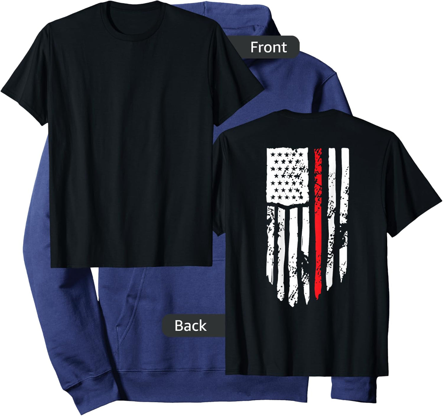 4th Of July Firefighter American Flag Thin Red Line On Back Hoodie - Hoodie | Navy