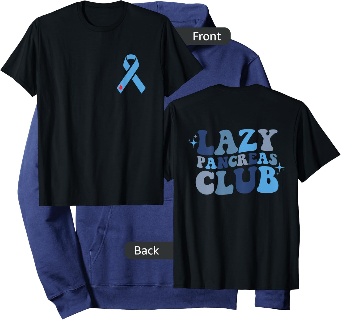 Lazy Pancreas Club Retro Diabetes Awareness Day ON BACK Hoodie - Hoodie | Navy