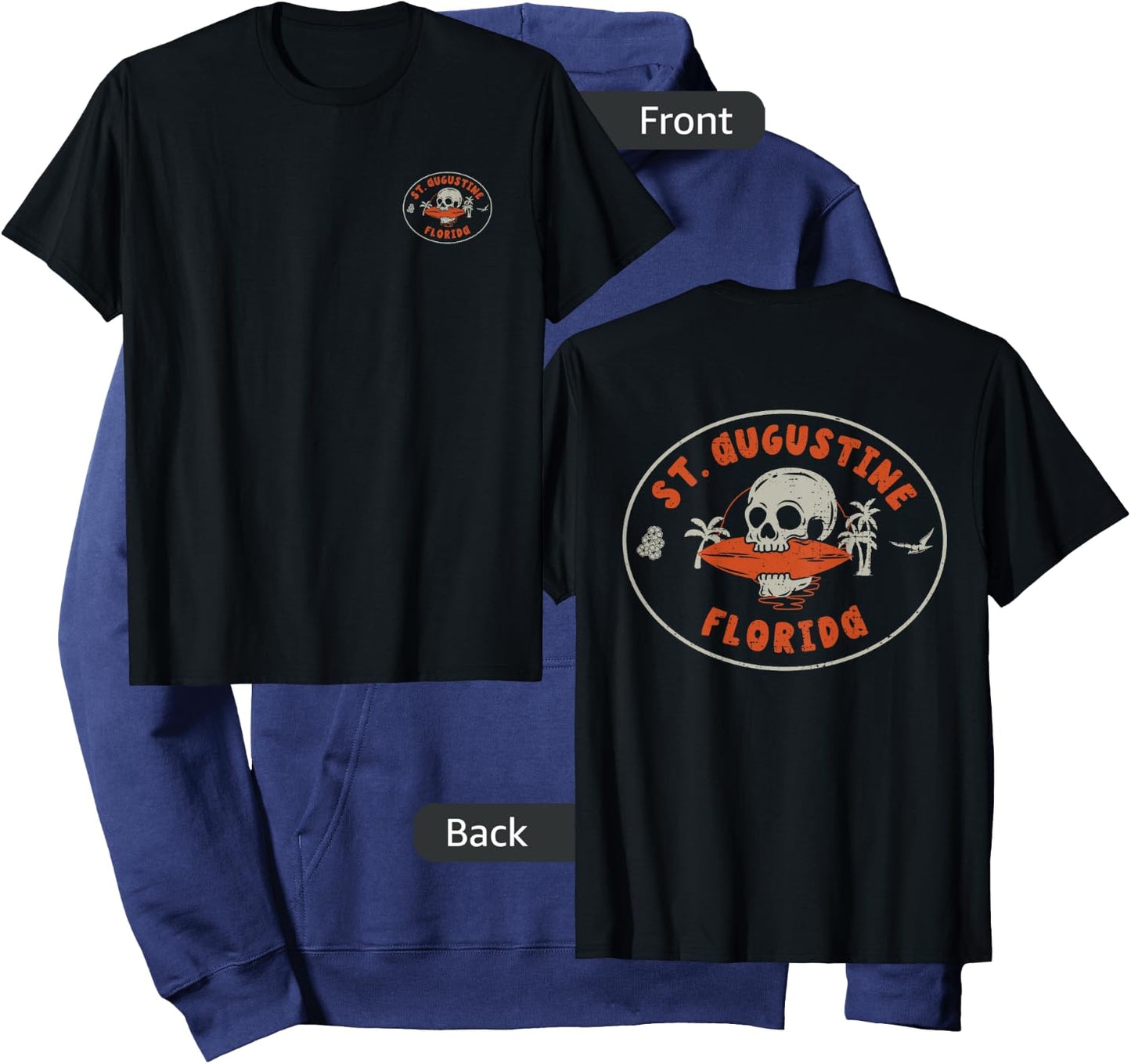St. Augustine Florida FL Vintage Surf Beach Front & Back Hoodie - Hoodie | Navy