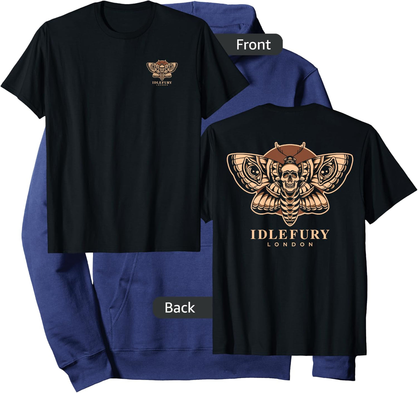 VIEW BACK PRINT Idle Fury Death Moth Skull Moth Butterfly Hoodie - Hoodie | Navy