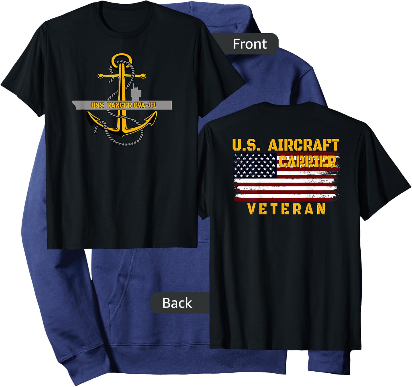 Aircraft Carrier USS Ranger CVA-61 Veteran Father Front&Back Hoodie - Hoodie | Navy