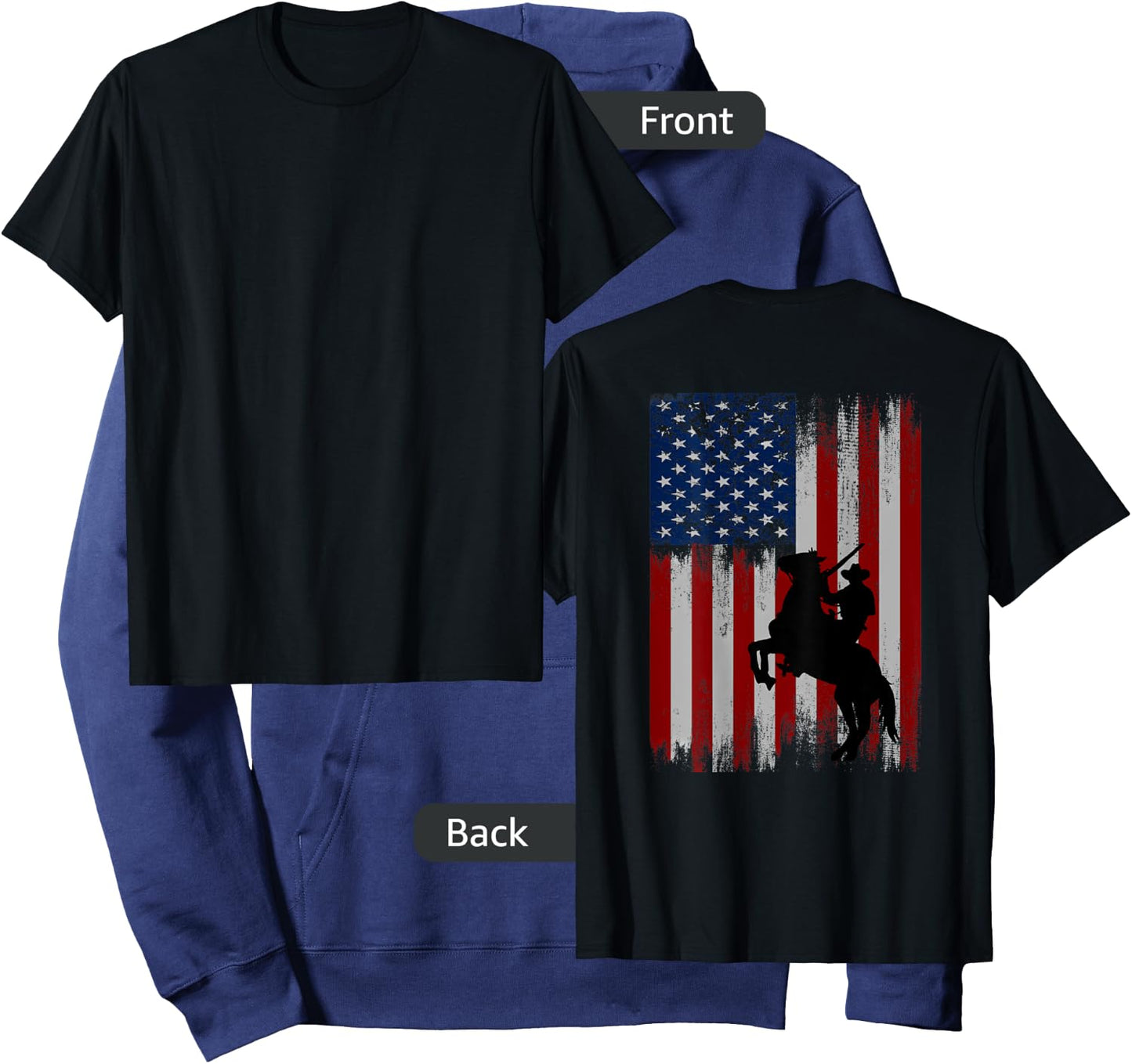 (Print on Back) vintage usa american flag cowboy Rodeo Hoodie - Hoodie | Navy