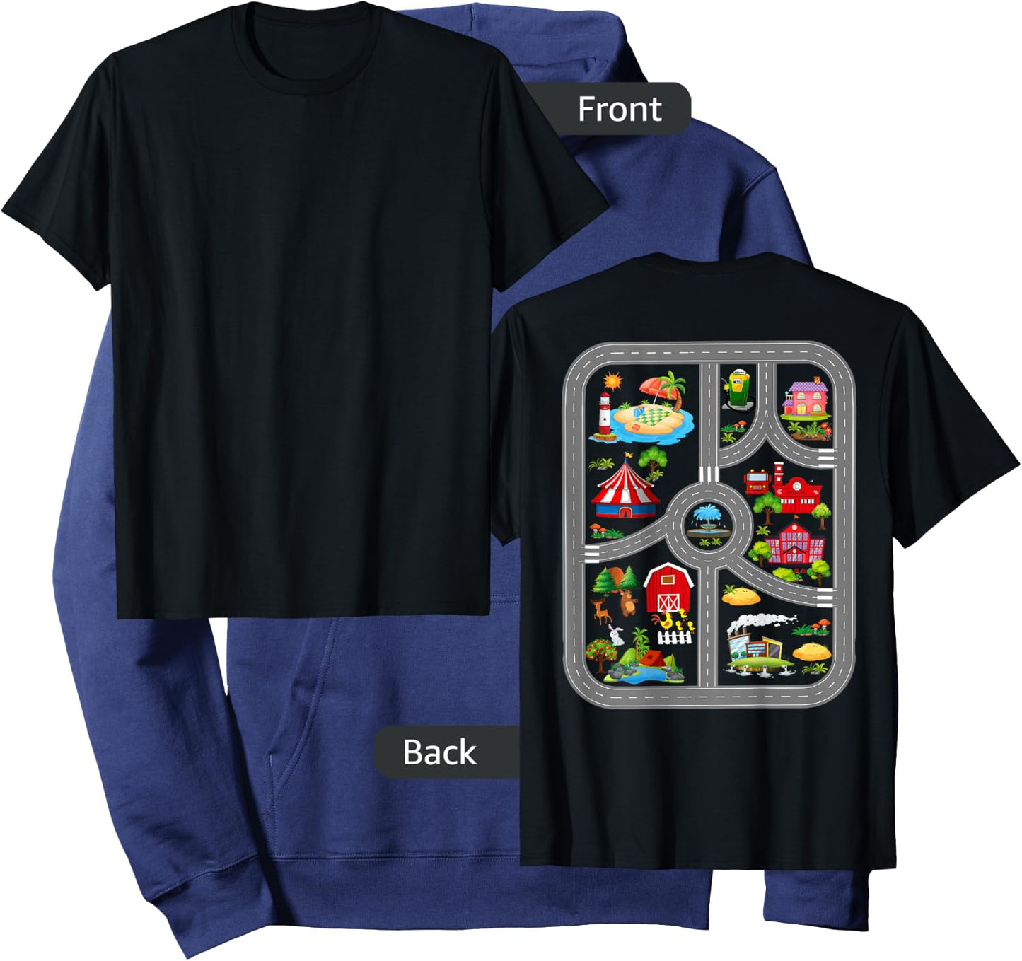 Play Cars On Dad's Back Mat Road Car Race Track Hoodie - Hoodie | Navy