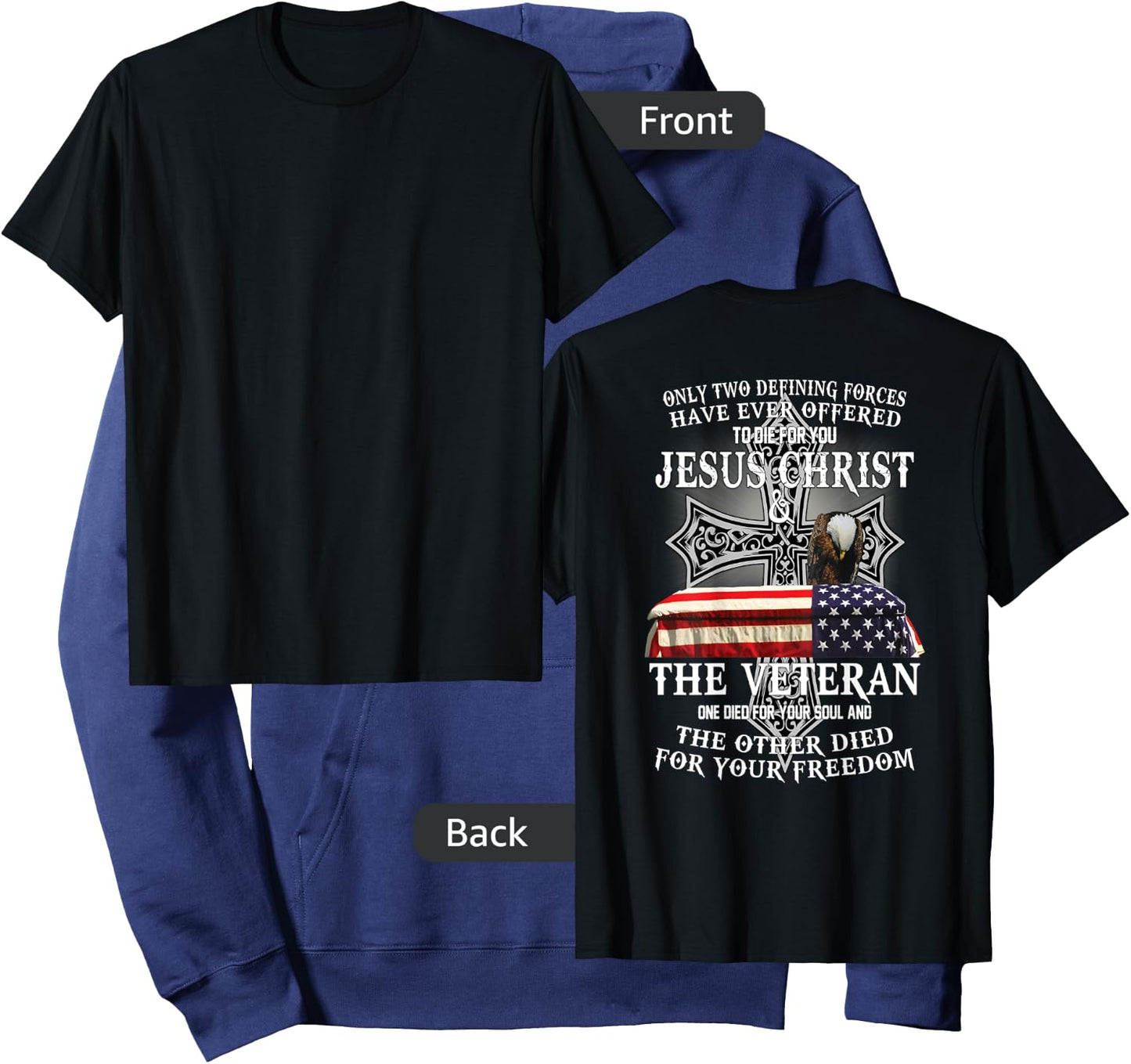 Two Died for You Jesus and American Veteran Memorial Hoodie - Hoodie | Navy