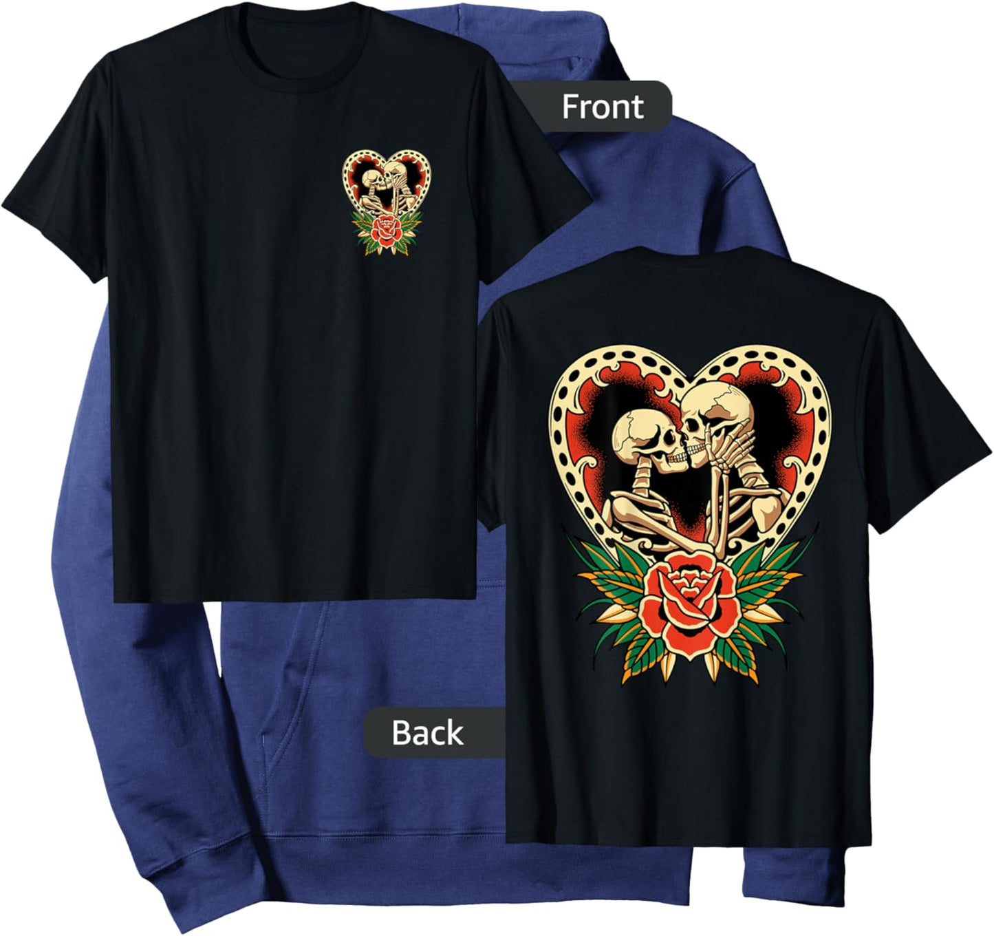 The Lovers Skeletons Vintage Traditional Tattoo Retro Alt Hoodie - Hoodie | Navy