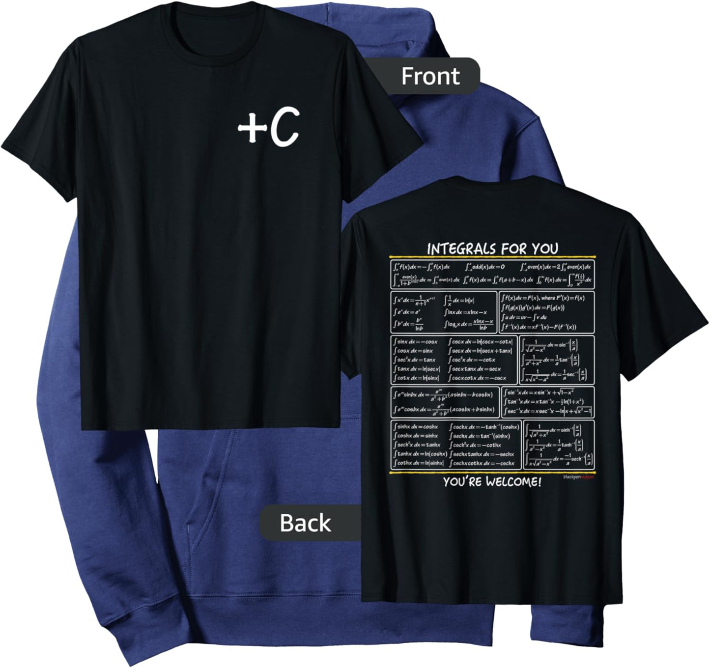 bprp math merch -Adults, -Kids Black Small Modern Short Sleeve +C integrals for you Hoodie - Hoodie | Navy