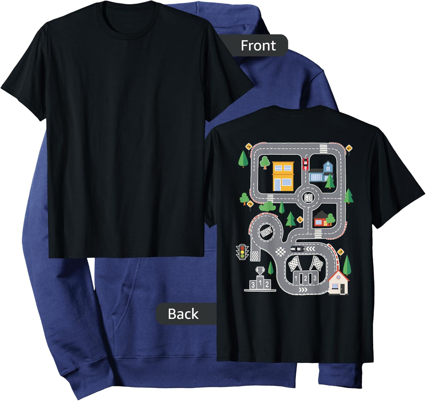 Cool Playmat Car Race Track On Back Cute Toddler Hoodie - Hoodie | Navy