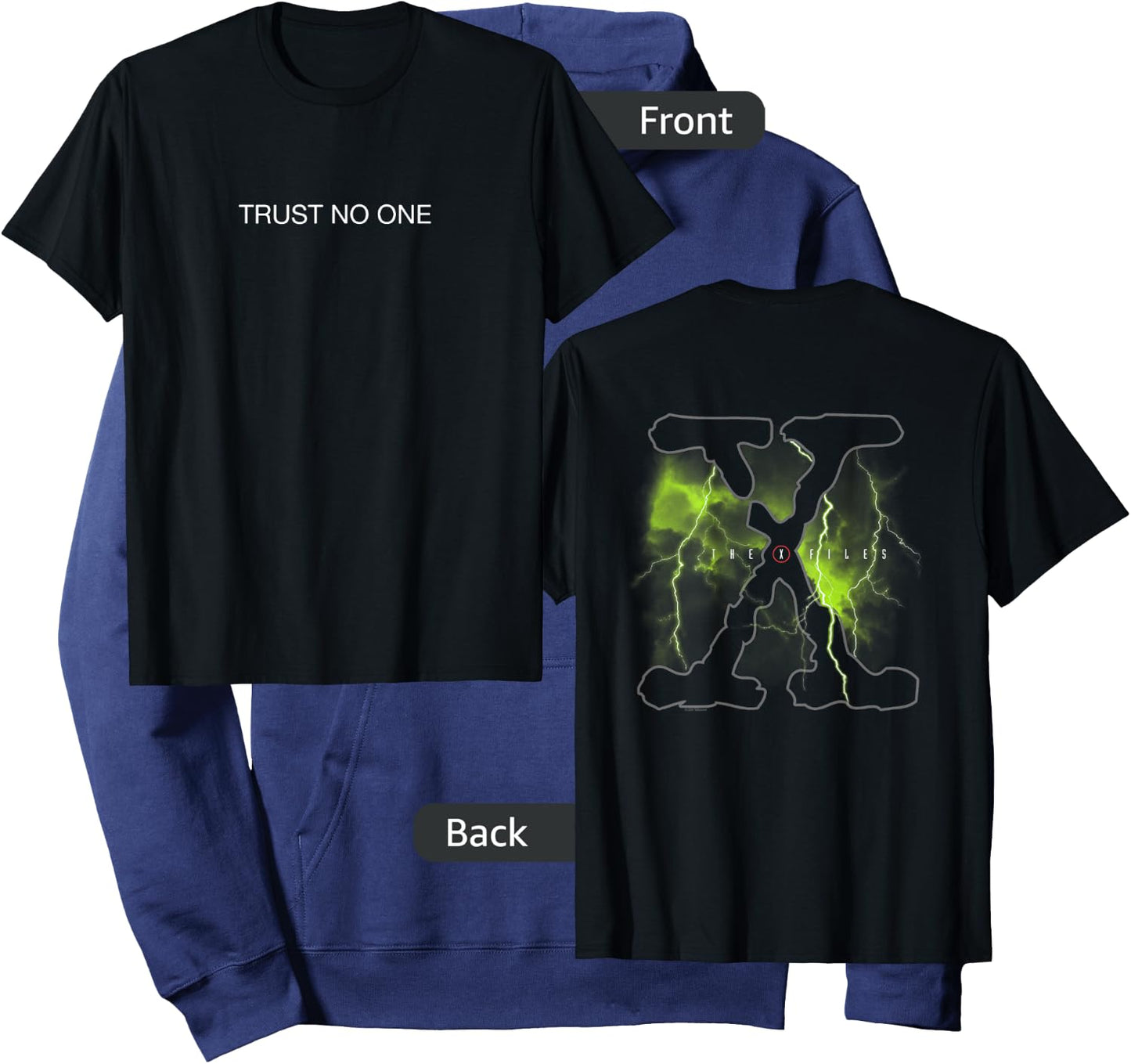 The X-Files Front and Back Trust No One with Logo 90's TV Hoodie - Hoodie | Navy