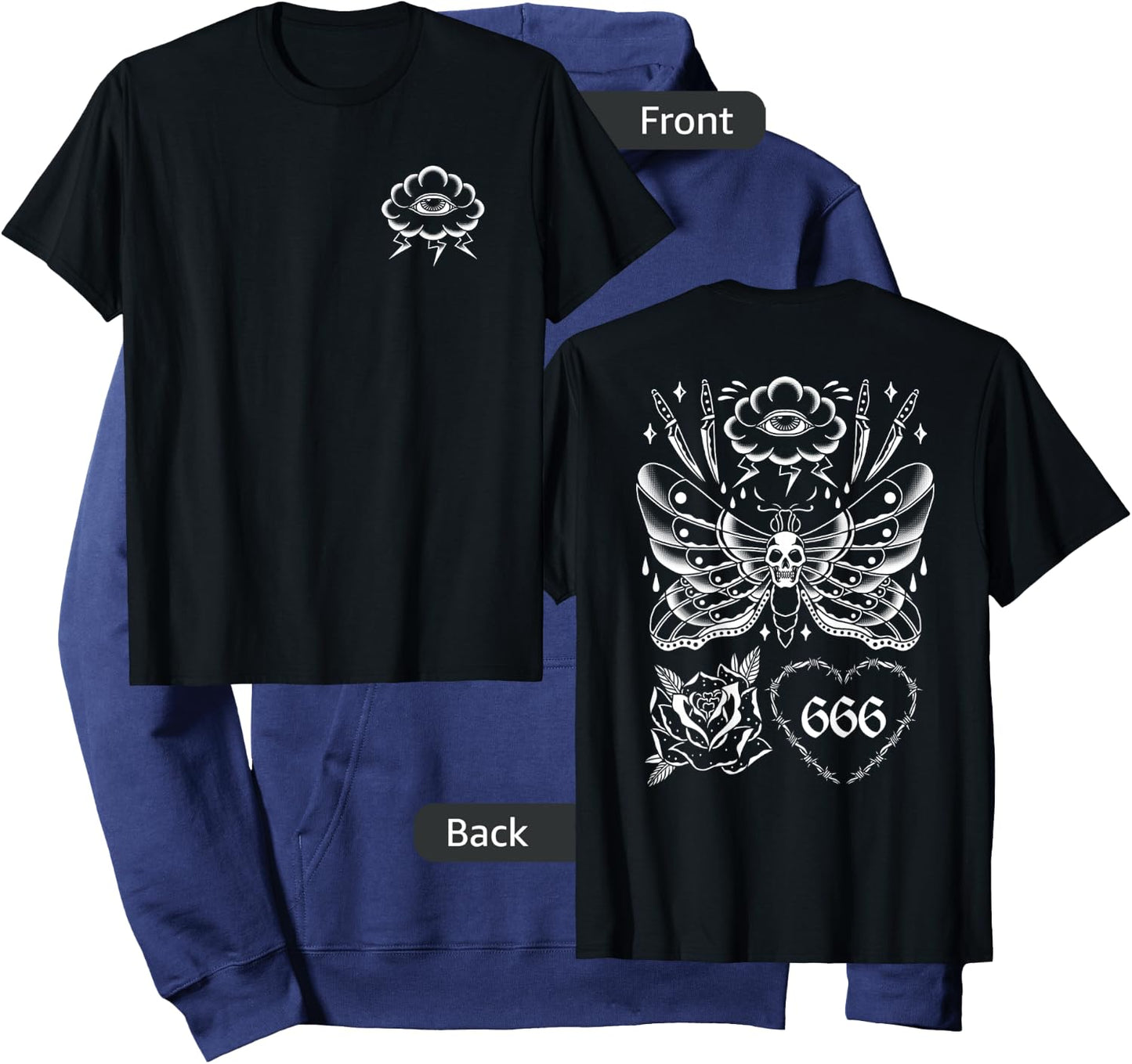 American Traditional Tattoo Edgy Vintage Old School Flash Hoodie - Hoodie | Navy