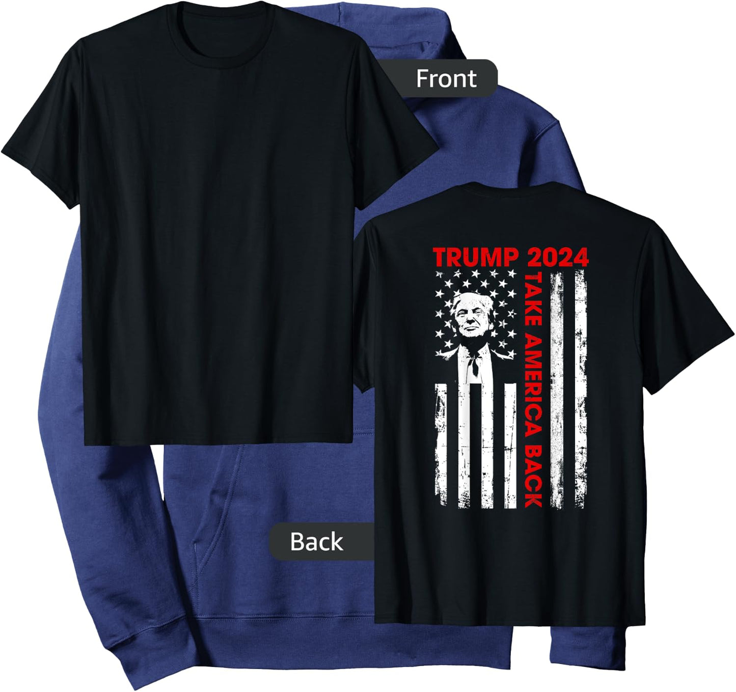 Donald Trump 2024 Take America Back American Flag (ON Back) Kids Men Hoodie - Hoodie | Navy