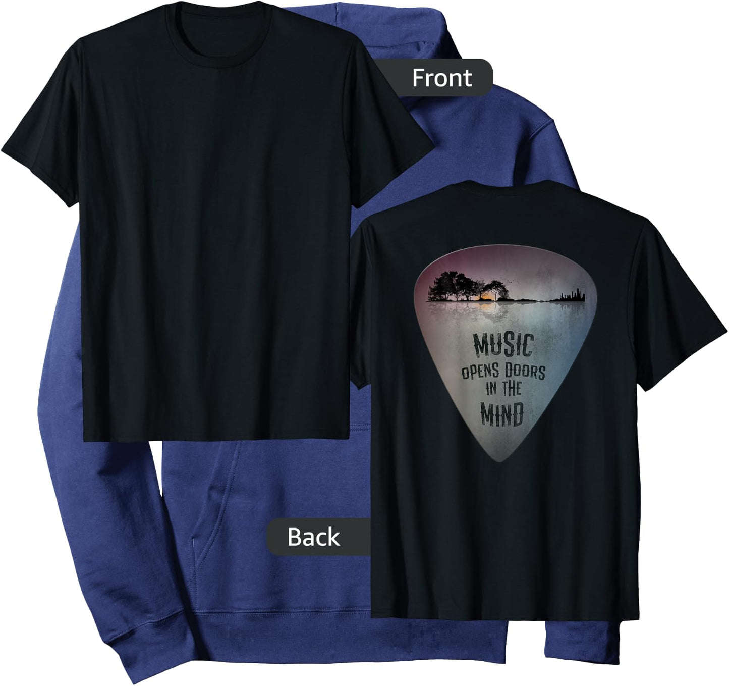 ON Back Distressed Guitar Pick Lake Reflections Music Guitar Small Hoodie - Hoodie | Navy