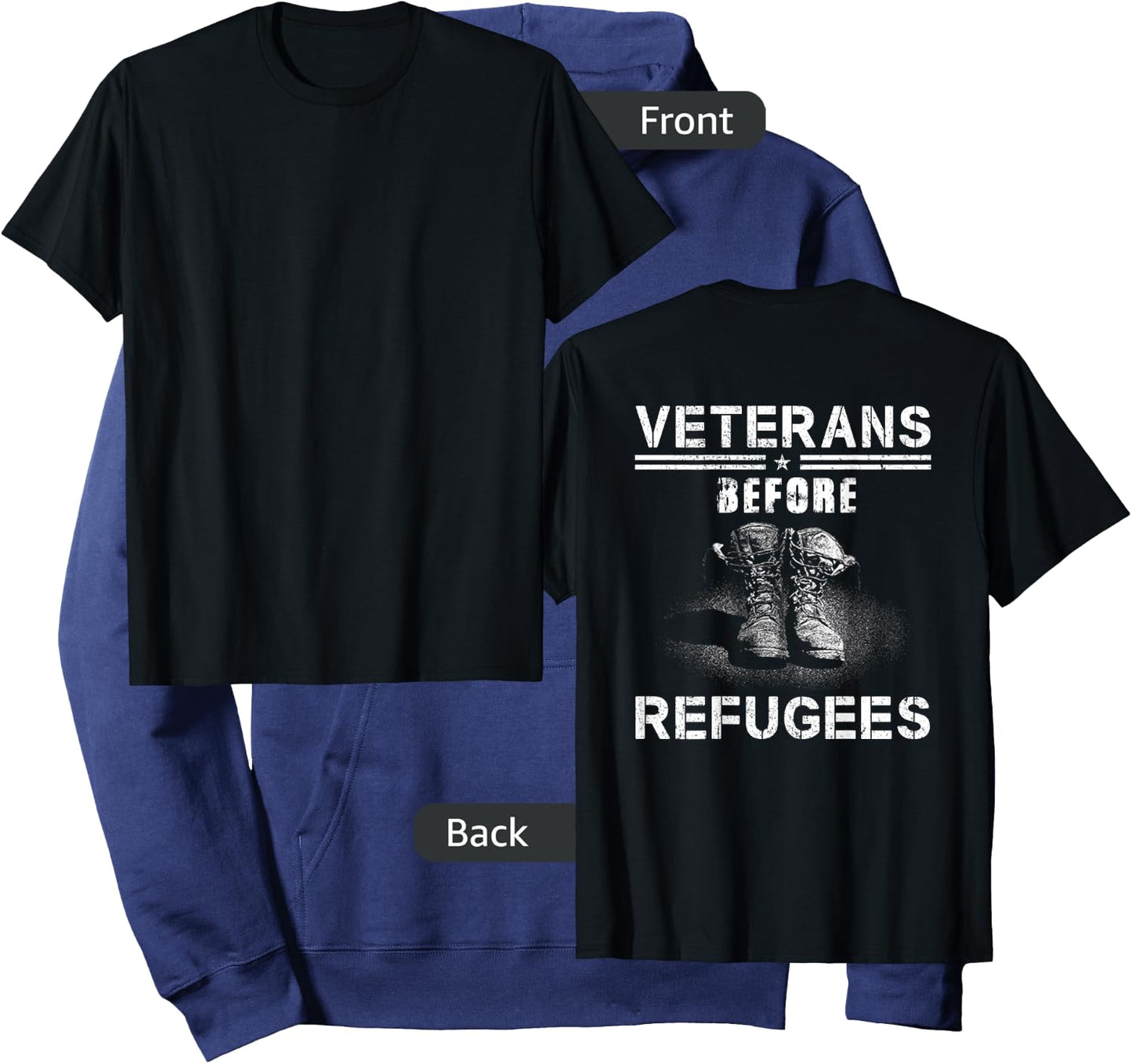 Veterans Before Refugees American Boots Support Our Military Hoodie - Hoodie | Navy