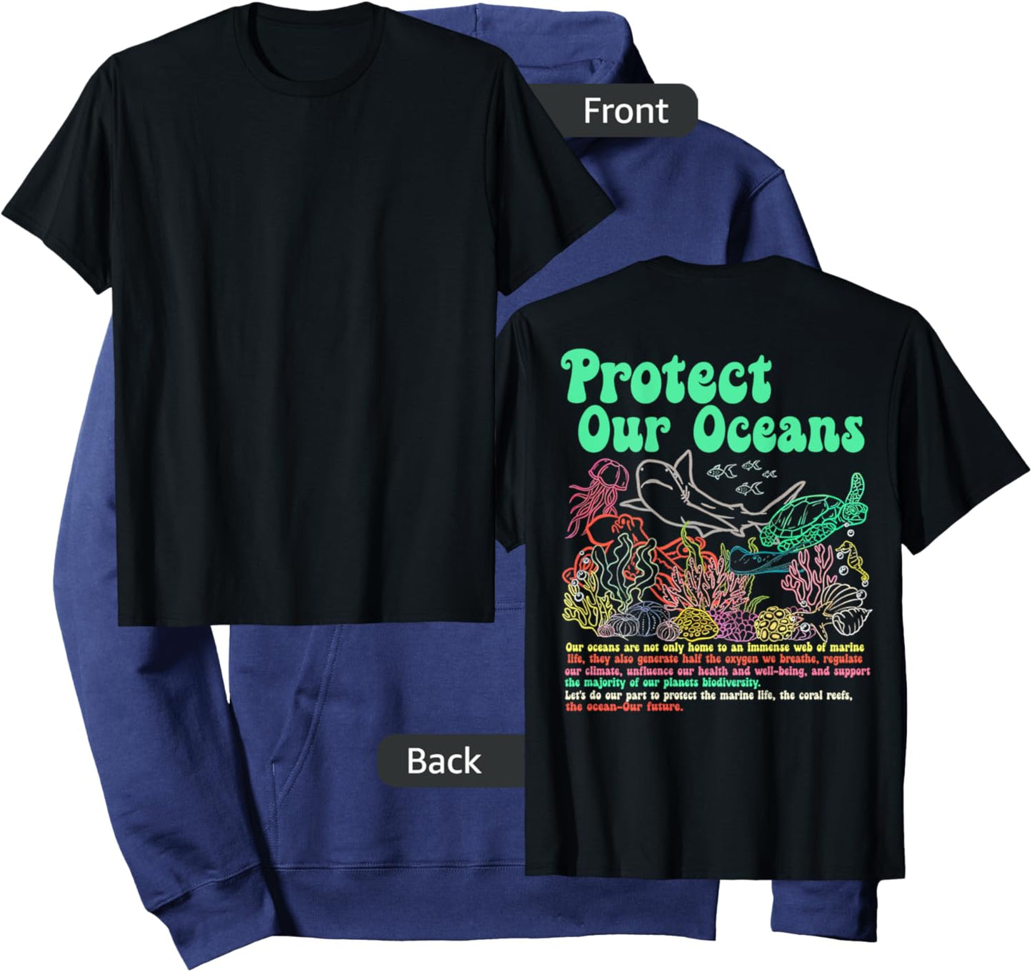 Respect The Locals, Protect Our Oceans Shark Surfing (Back) Hoodie - Hoodie | Navy