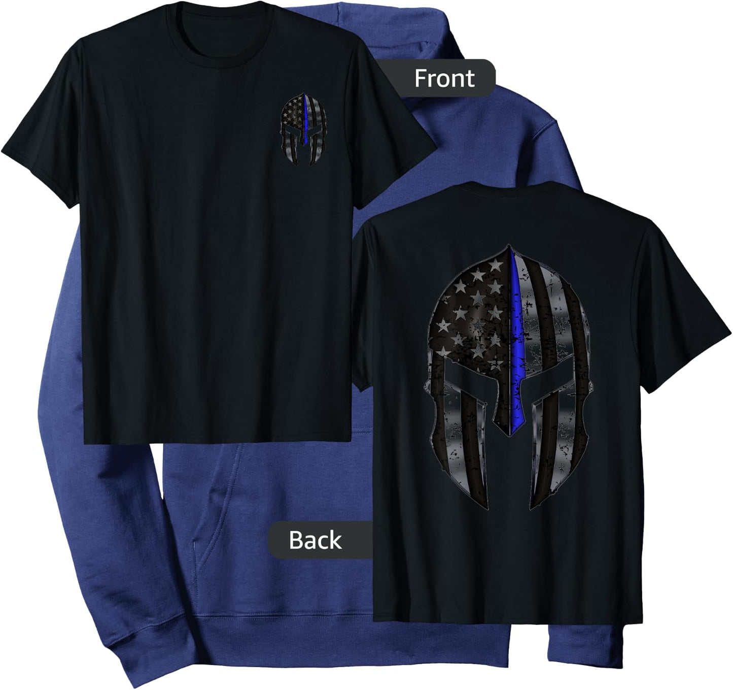 Spartan Mask American Flag Wit Thin Blue Line Kids Men Hoodie - Hoodie | Navy