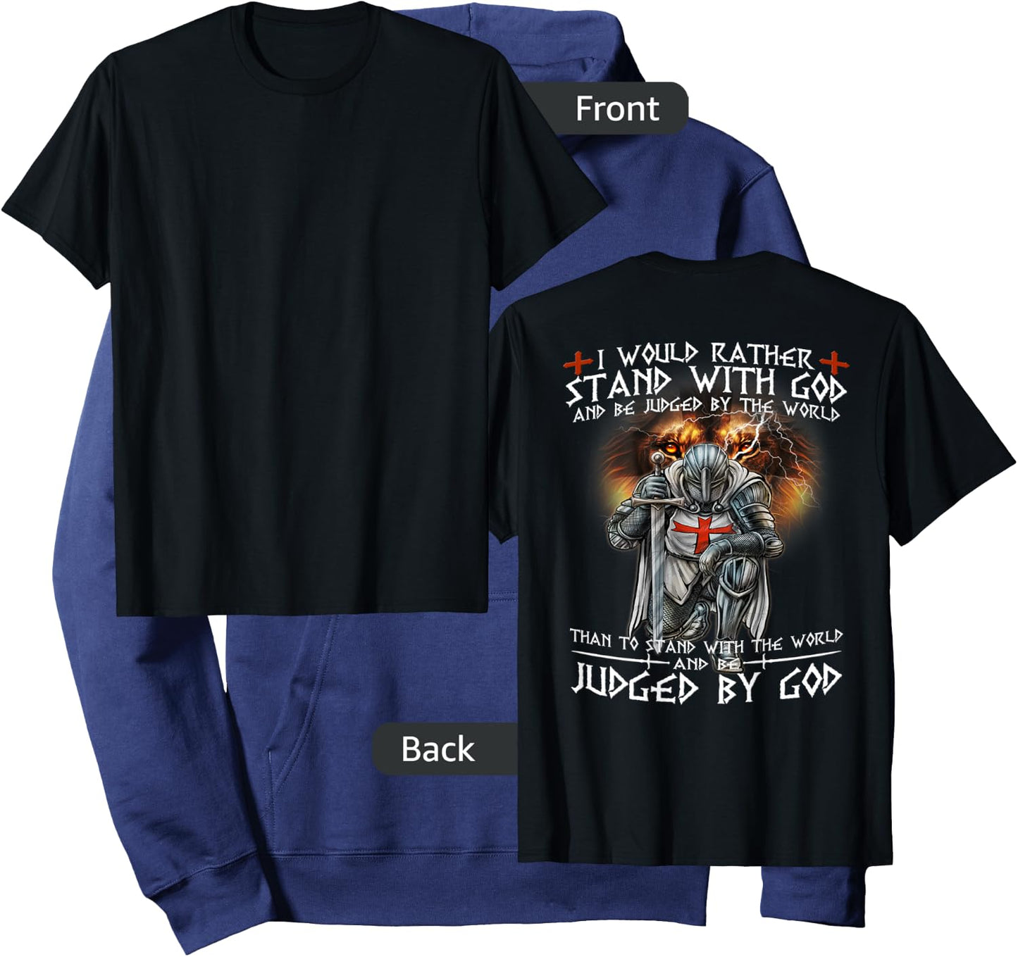 Kneeling Knight Templar Stand With God Religious BACKPRINT Hoodie - Hoodie | Navy