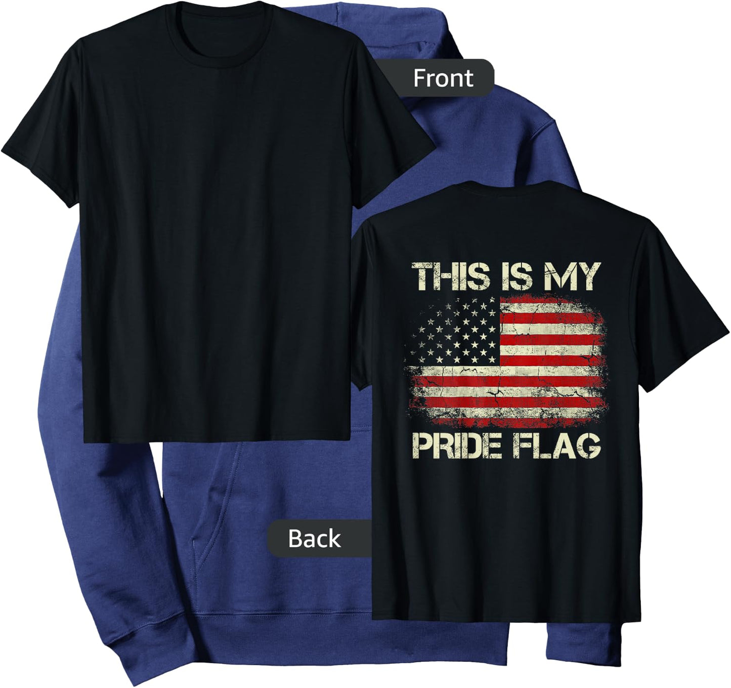 This is My Pride Flag 4th of July Patriotic USA Flag On Back Hoodie - Hoodie | Navy