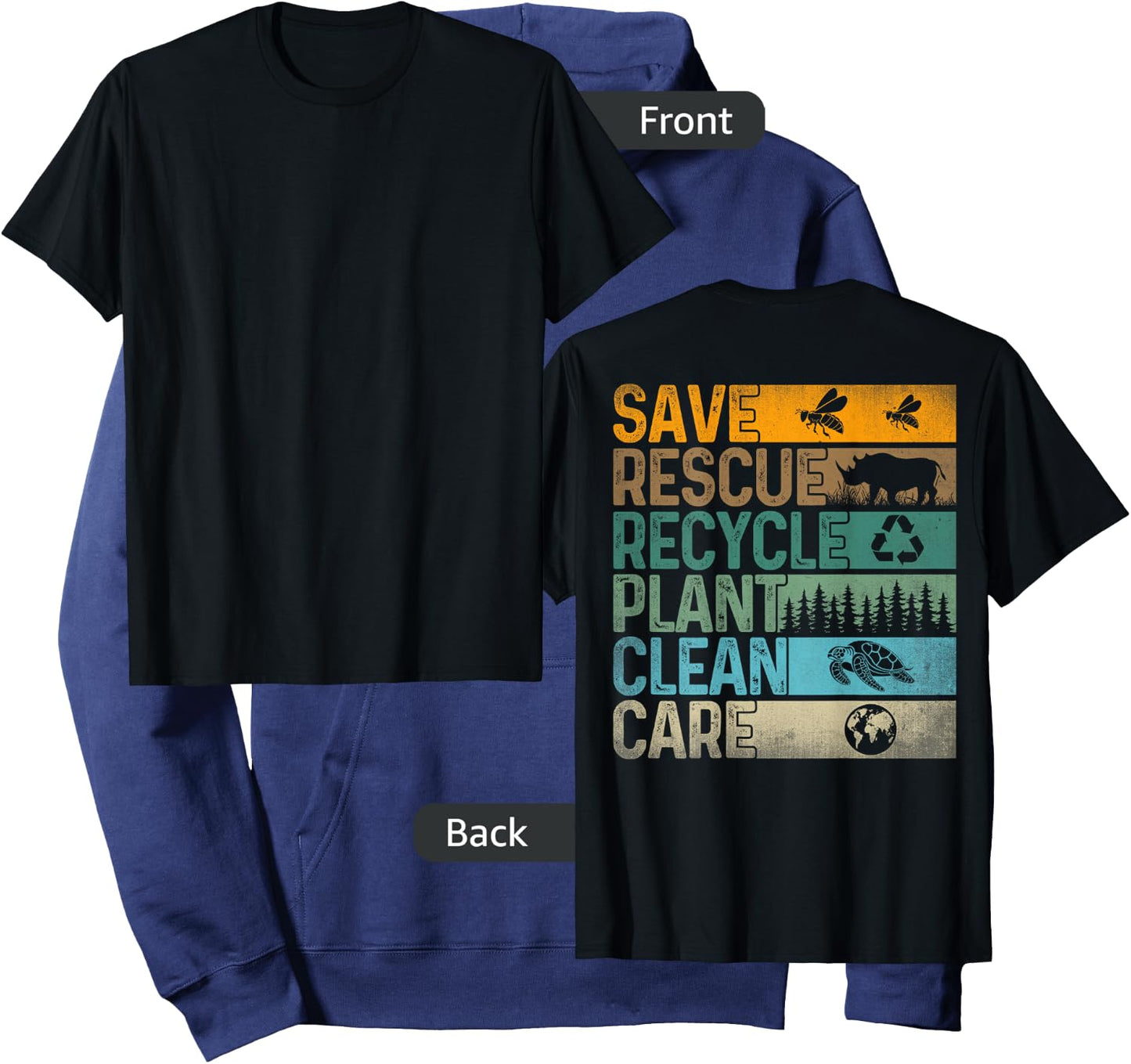 Save Bees Rescue Animals Recycle Plastics Fun ( On Back ) Hoodie - Hoodie | Navy