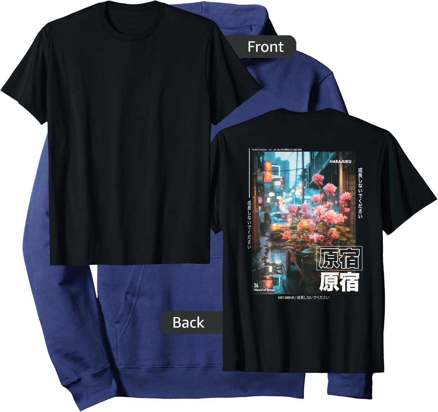 Japanese Streetwear Retro Aesthetic Harajuku BACK PRINT Hoodie - Hoodie | Navy