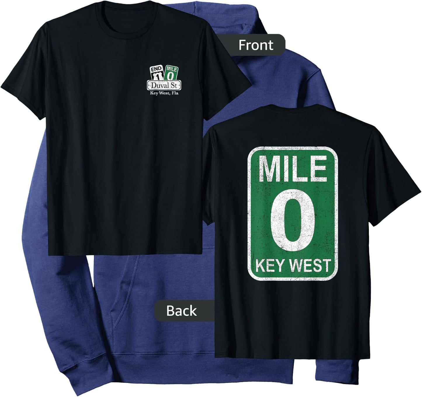 Key West Florida Mile 0 Duval St Souvenir Front Back Print Hoodie - Hoodie | Navy