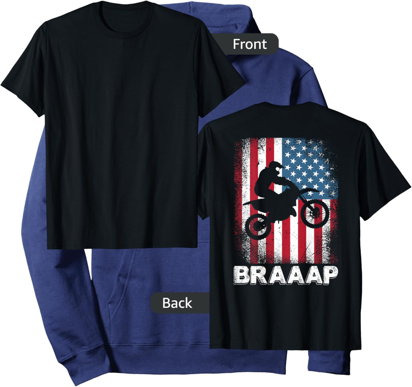 Vintage Motocross Dirt Bike Motorcycle USA American Flag Hoodie - Hoodie | Navy
