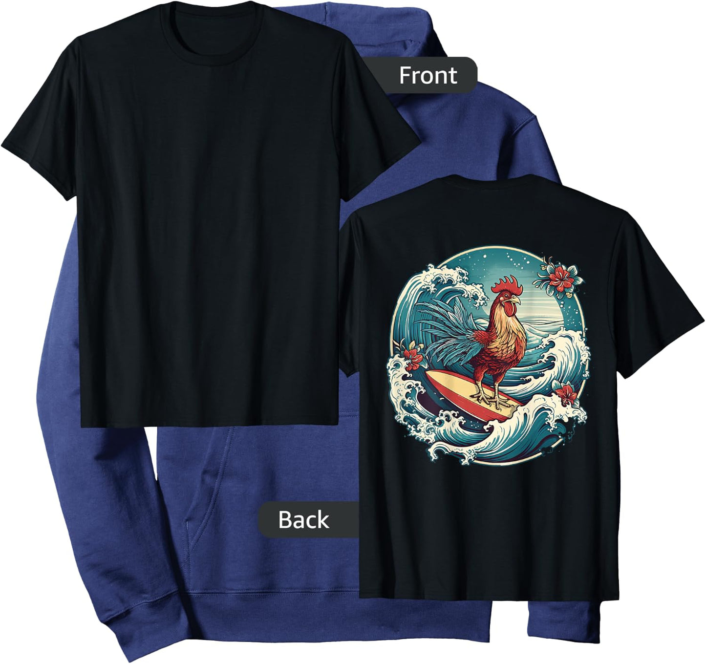 Rooster Surfer Chicken Surfing Kauai Hawaiian Surf Chick Hoodie - Hoodie | Navy